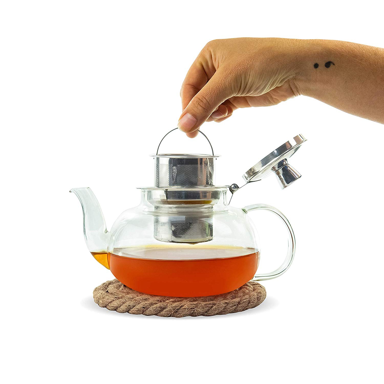Verre Collection Teapot Stovetop Glass Kettle with Stainless Steel Removable Infuser, Loose Leaf Tea