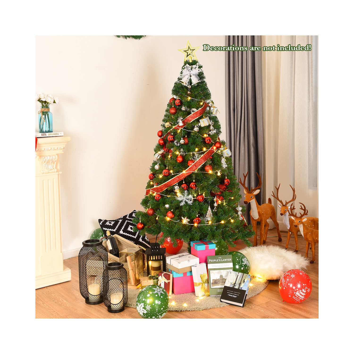 Sapin de Noël Artificiel Effet Réaliste, Vert, Hauteur 1,8M, Touffu avec 650 Branches, Socle en Métal