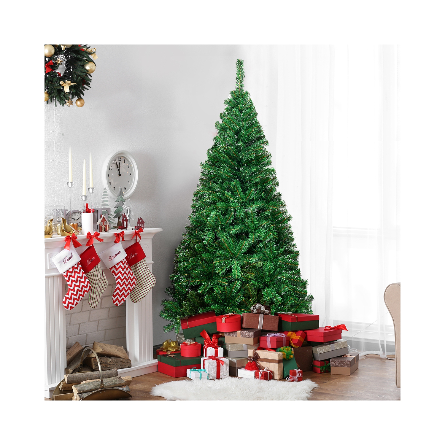 Sapin de Noël Artificiel Effet Réaliste, Vert, Hauteur 1,8M, Touffu avec 650 Branches, Socle en Métal
