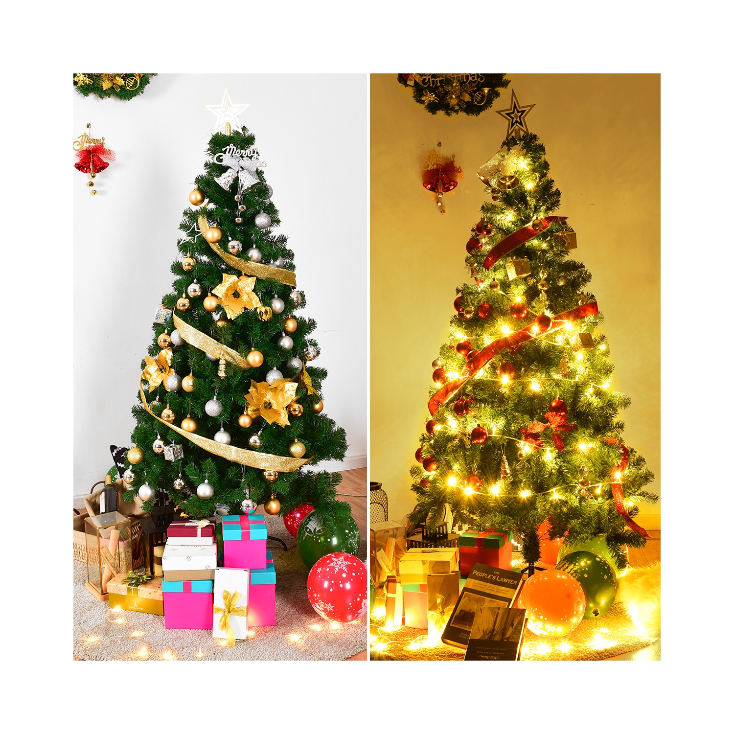 Sapin de Noël Artificiel Effet Réaliste, Vert, Hauteur 1,8M, Touffu avec 650 Branches, Socle en Métal