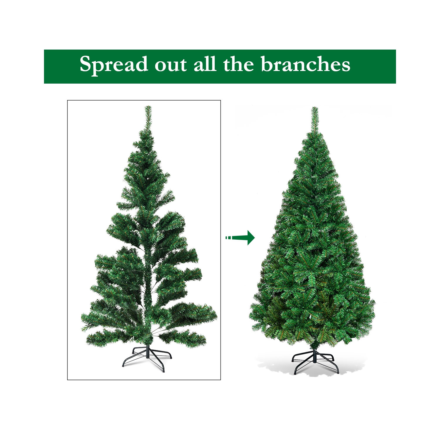 Sapin de Noël Artificiel Effet Réaliste, Vert, Hauteur 1,8M, Touffu avec 650 Branches, Socle en Métal