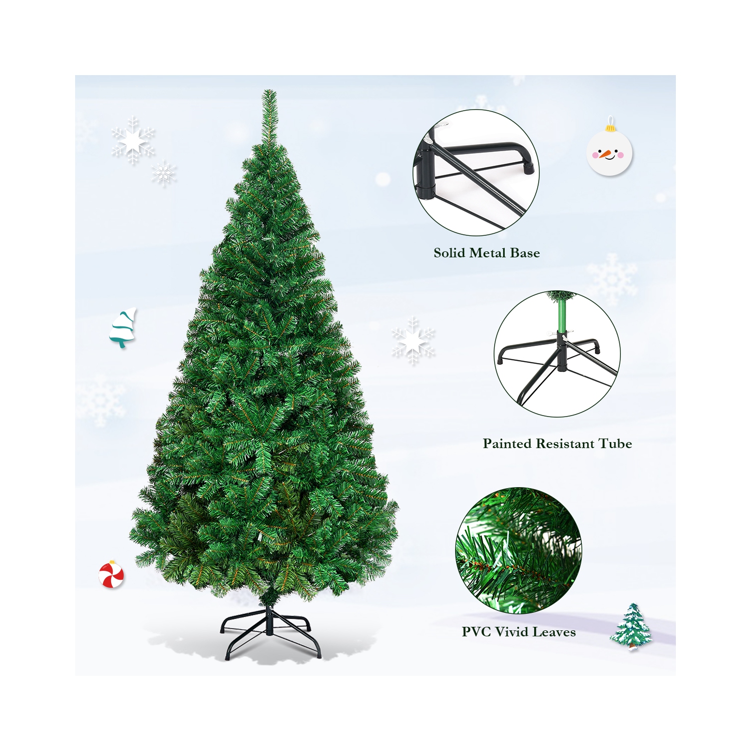 Sapin de Noël Artificiel Effet Réaliste, Vert, Hauteur 1,8M, Touffu avec 650 Branches, Socle en Métal