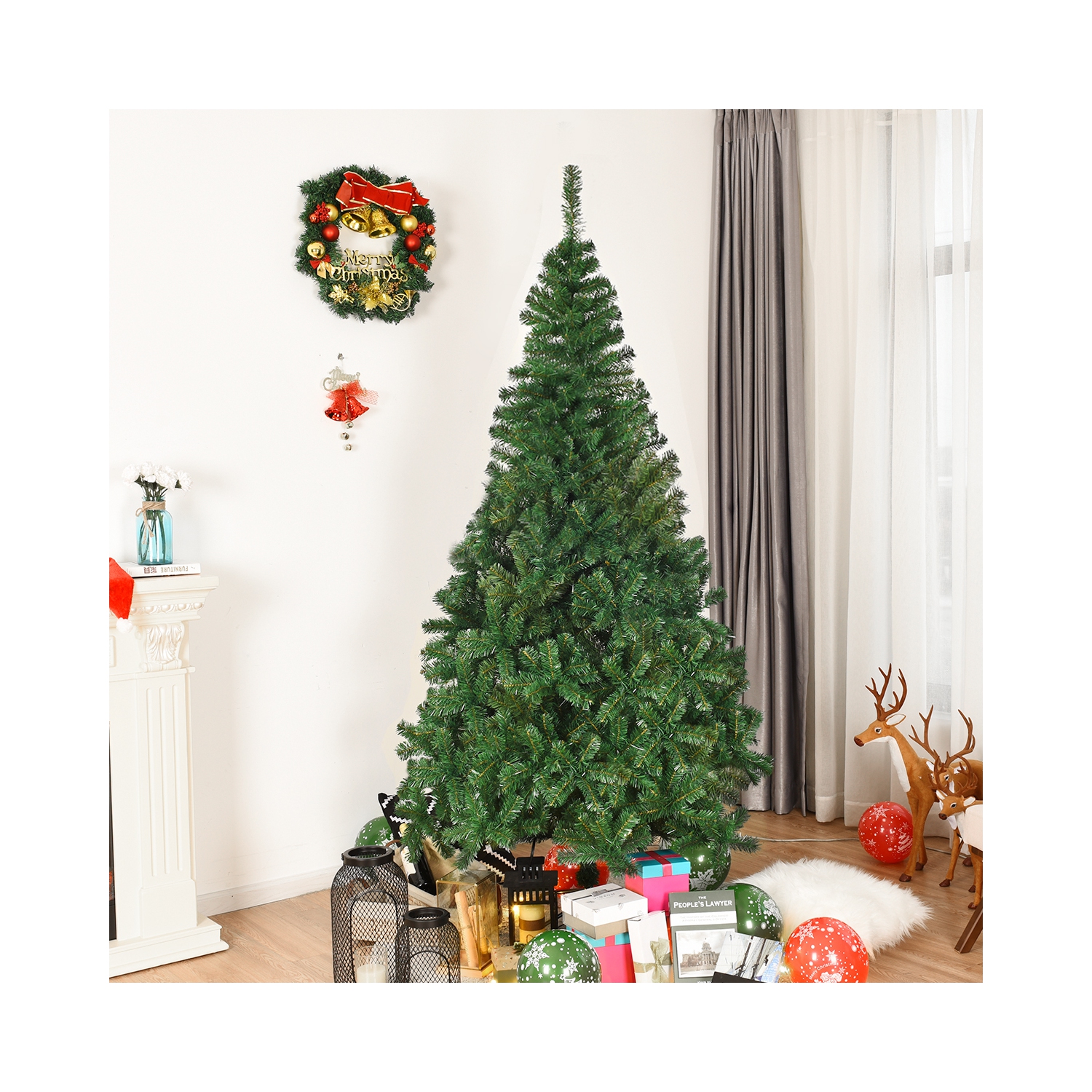 Costway 7Ft Artificial PVC Christmas Tree W/Stand Holiday Season Indoor Outdoor Green