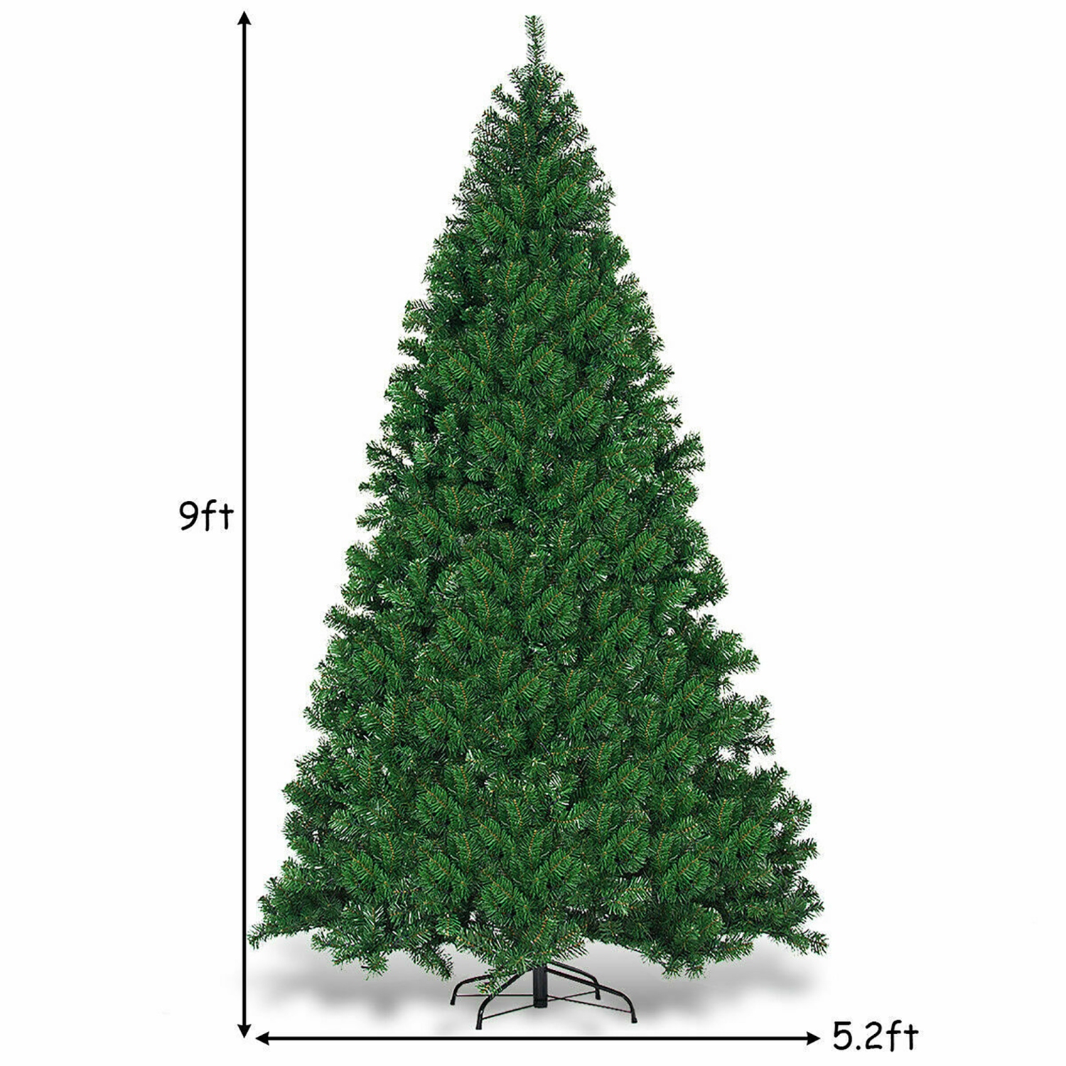 Costway 9Ft Pre-Lit PVC Artificial Christmas Tree Hinged w/ 700 LED Lights & Stand Green