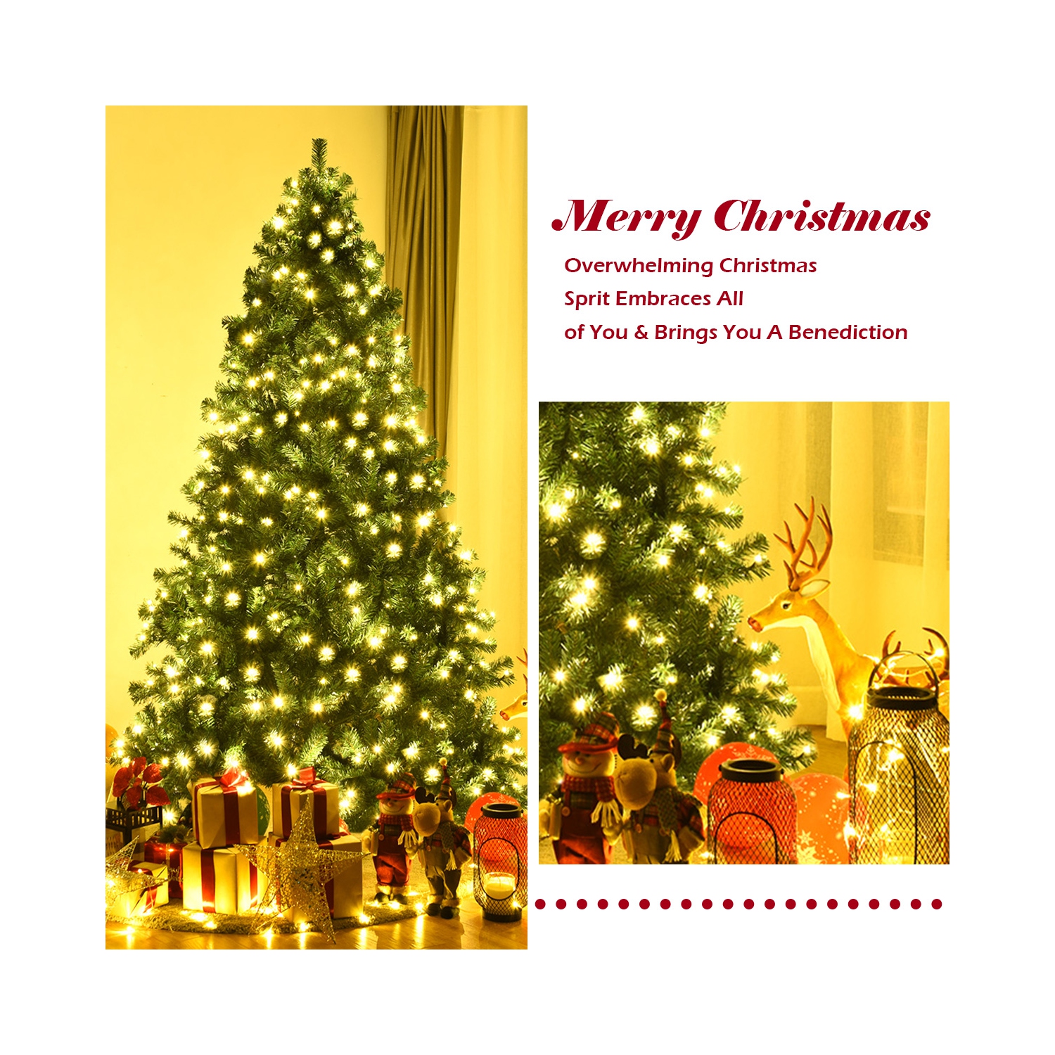 Costway 7.5Ft Pre-Lit Hinged PVC Artificial Christmas Tree w/ 400 LED Lights & Stand New