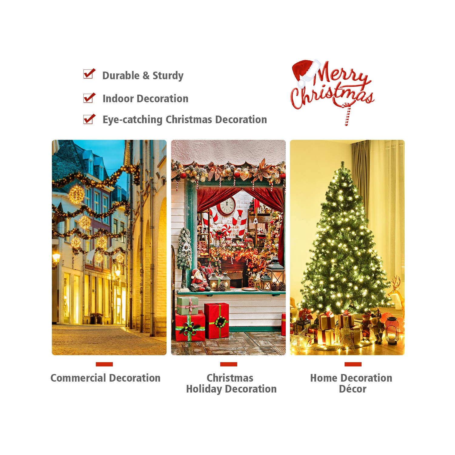 Costway 7.5Ft Pre-Lit Hinged PVC Artificial Christmas Tree w/ 400 LED Lights & Stand New