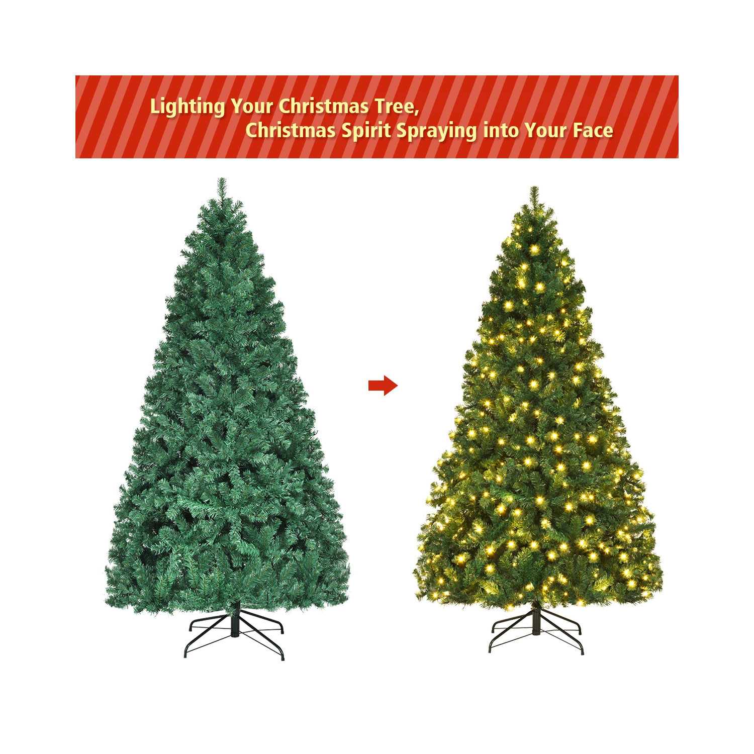 Costway 7.5Ft Pre-Lit Hinged PVC Artificial Christmas Tree w/ 400 LED Lights & Stand New