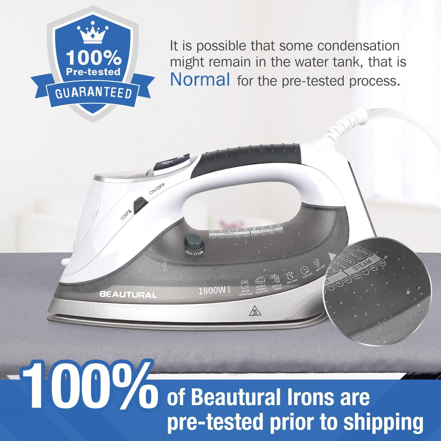 1800 Watt Steam Iron with Digital LCD 9 Presets Double Layer