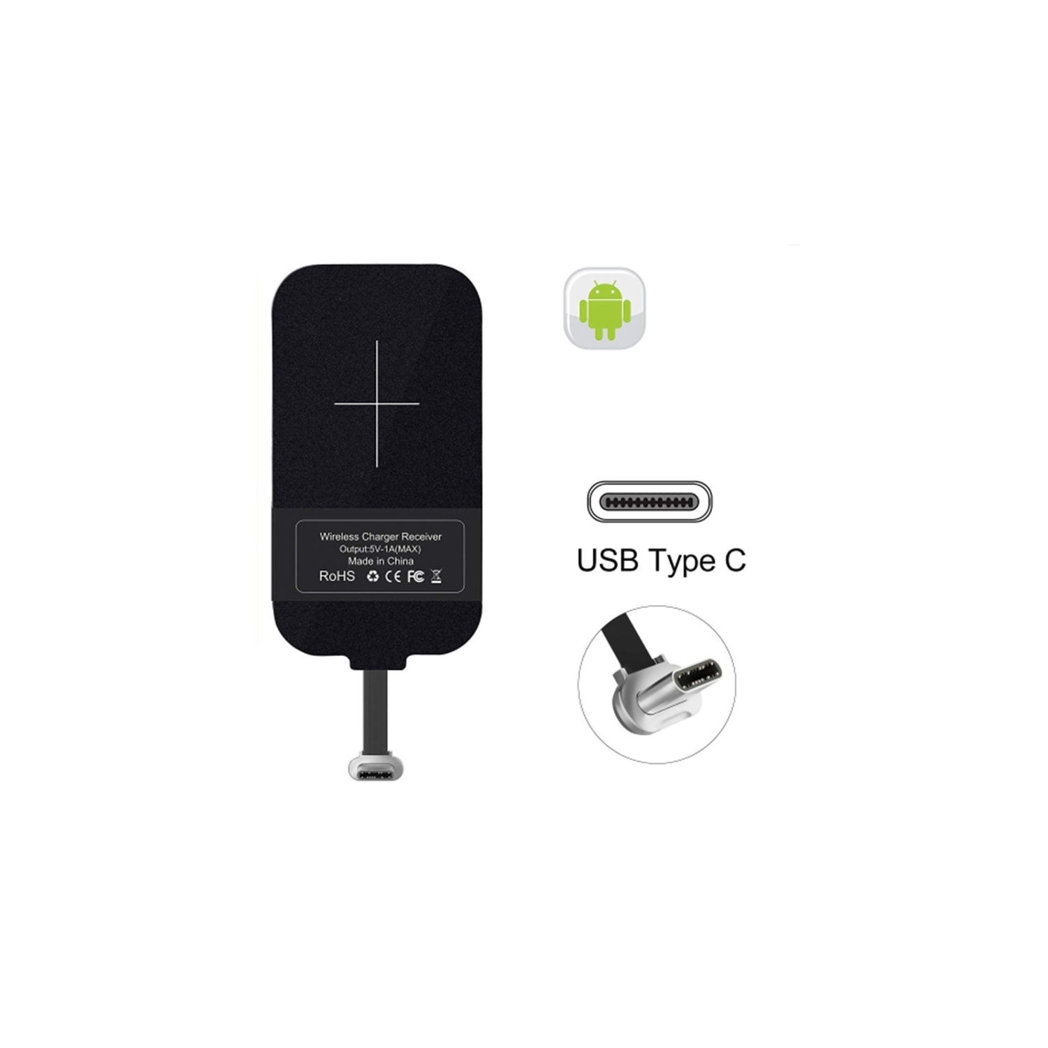 Qi Wireless Charger Charging Receiver Pad (Type C Port) for Samsung / LG / Sony / Google / Motorola / Android Phones