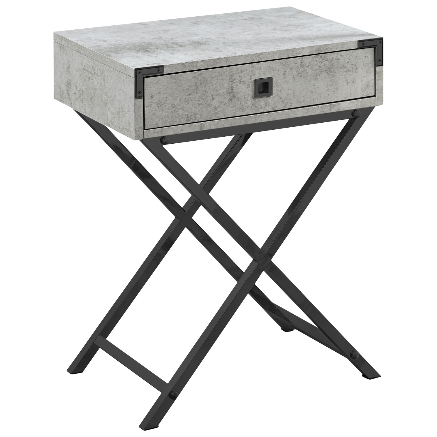 Monarch Retro Glam Rectangular Accent Table with Drawer - Grey Cement/Black