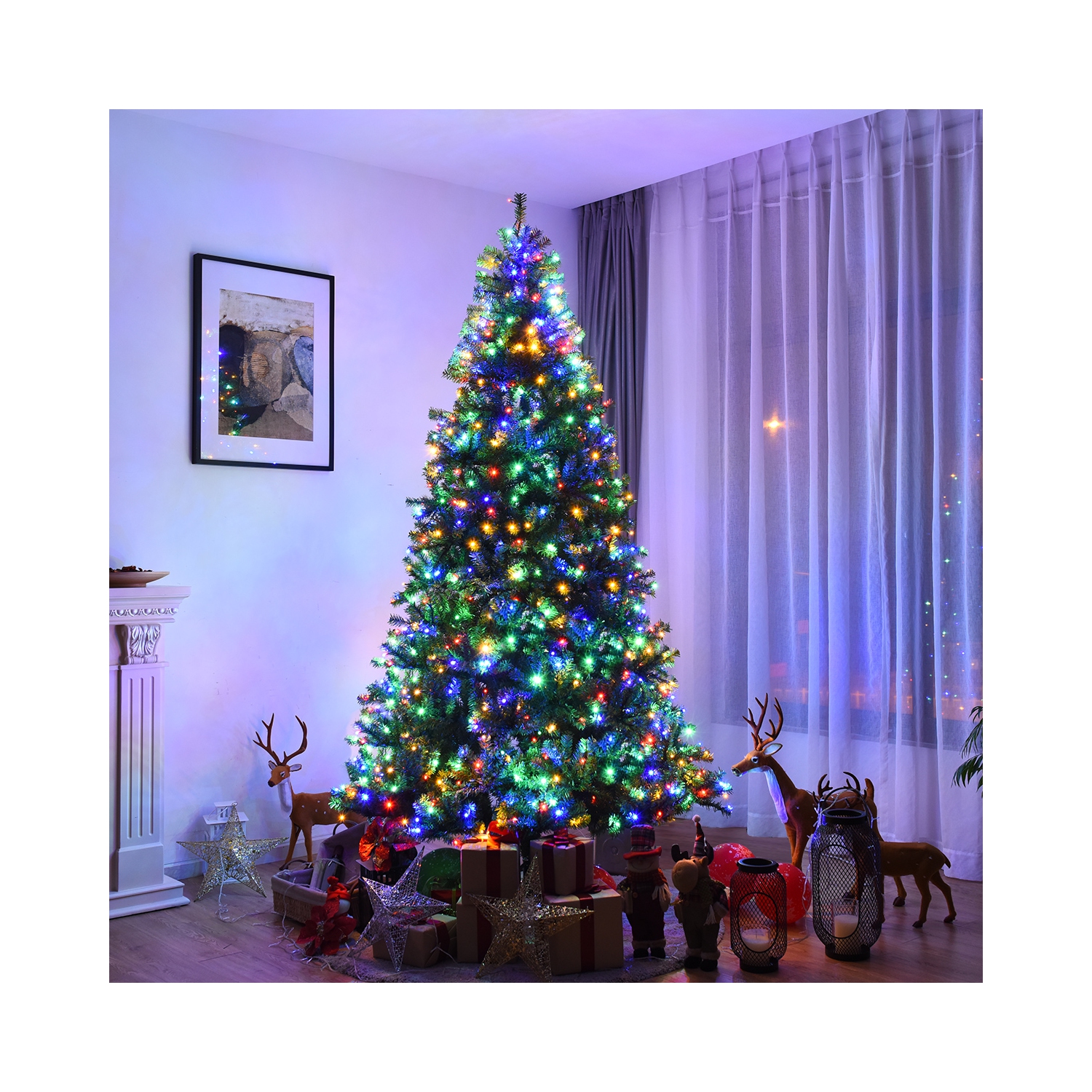 Costway 8Ft Pre-Lit Artificial Christmas Tree Premium Hinged w/ 750 LED Lights & Stand