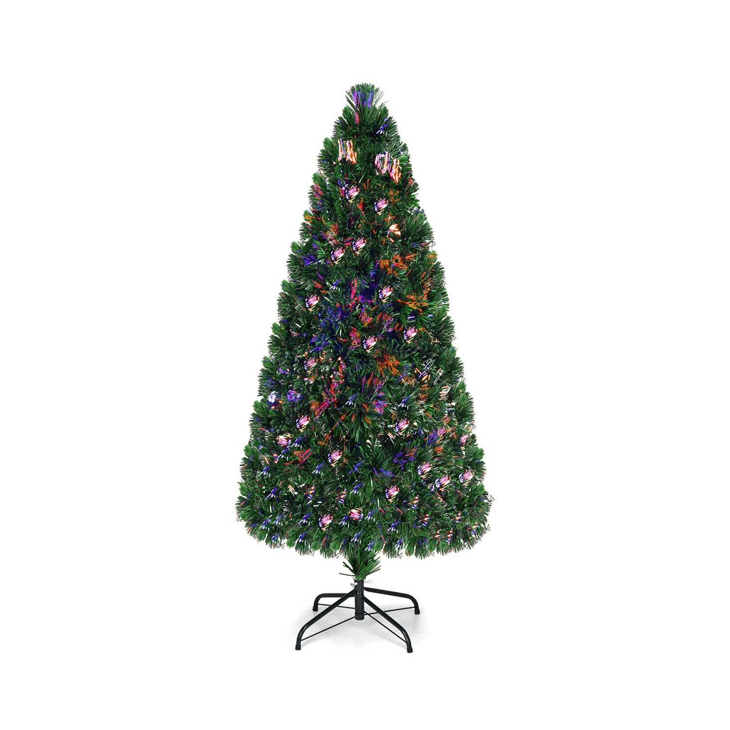 Costway 6Ft Pre-Lit Fiber Optic Artificial PVC Christmas Tree w/ Metal Stand