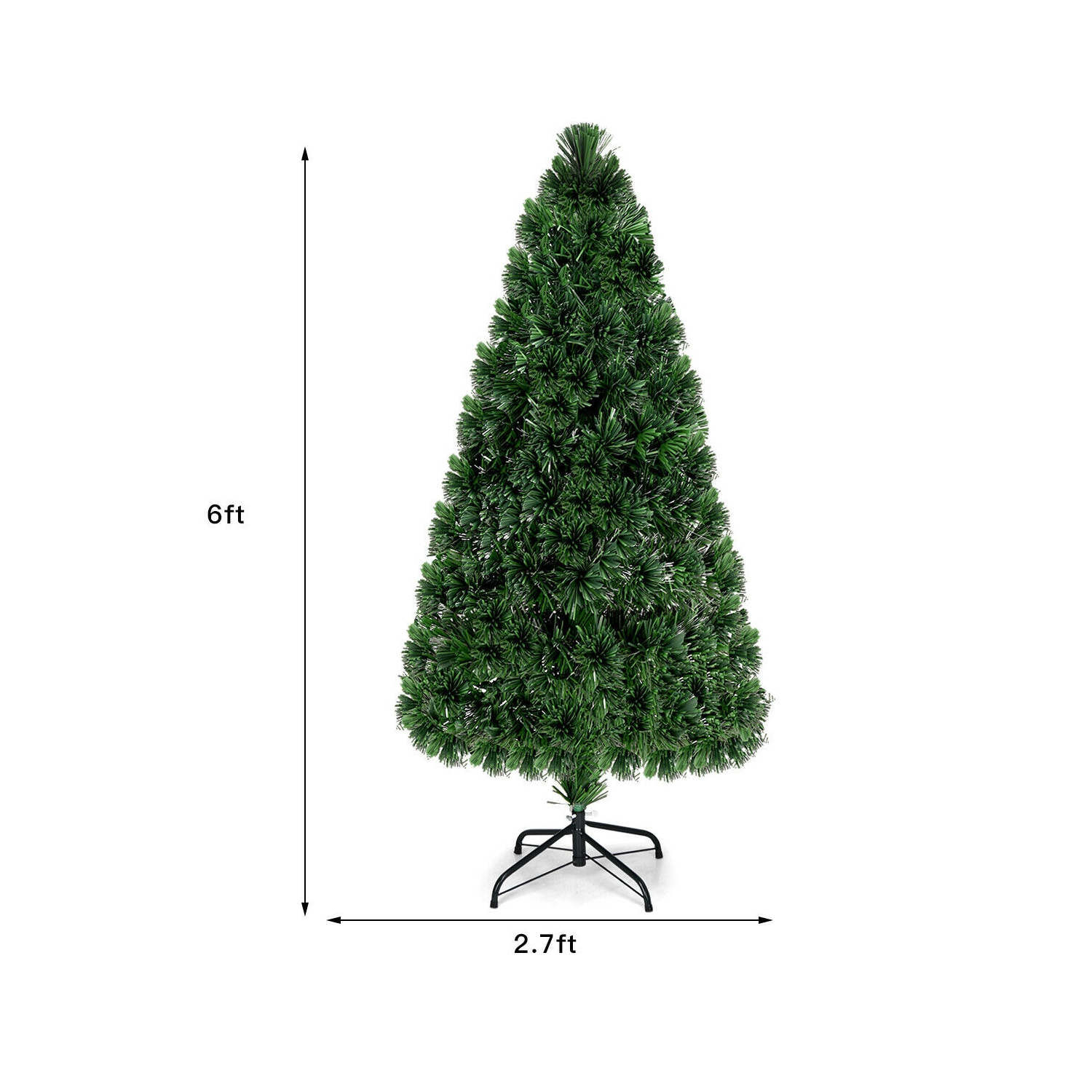 Costway 6Ft Pre-Lit Fiber Optic Artificial PVC Christmas Tree w/ Metal Stand