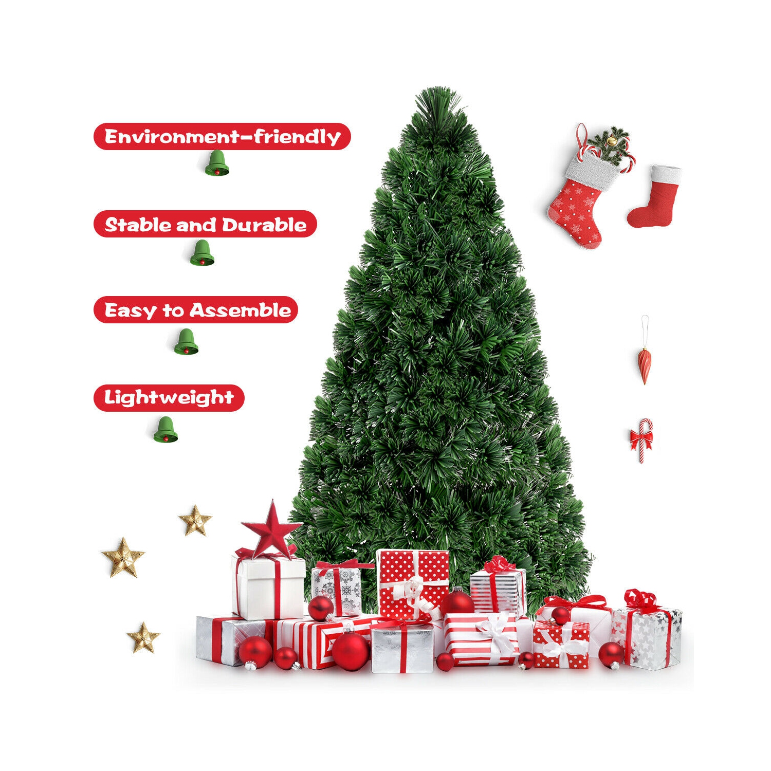 Costway 6Ft Pre-Lit Fiber Optic Artificial PVC Christmas Tree w/ Metal Stand