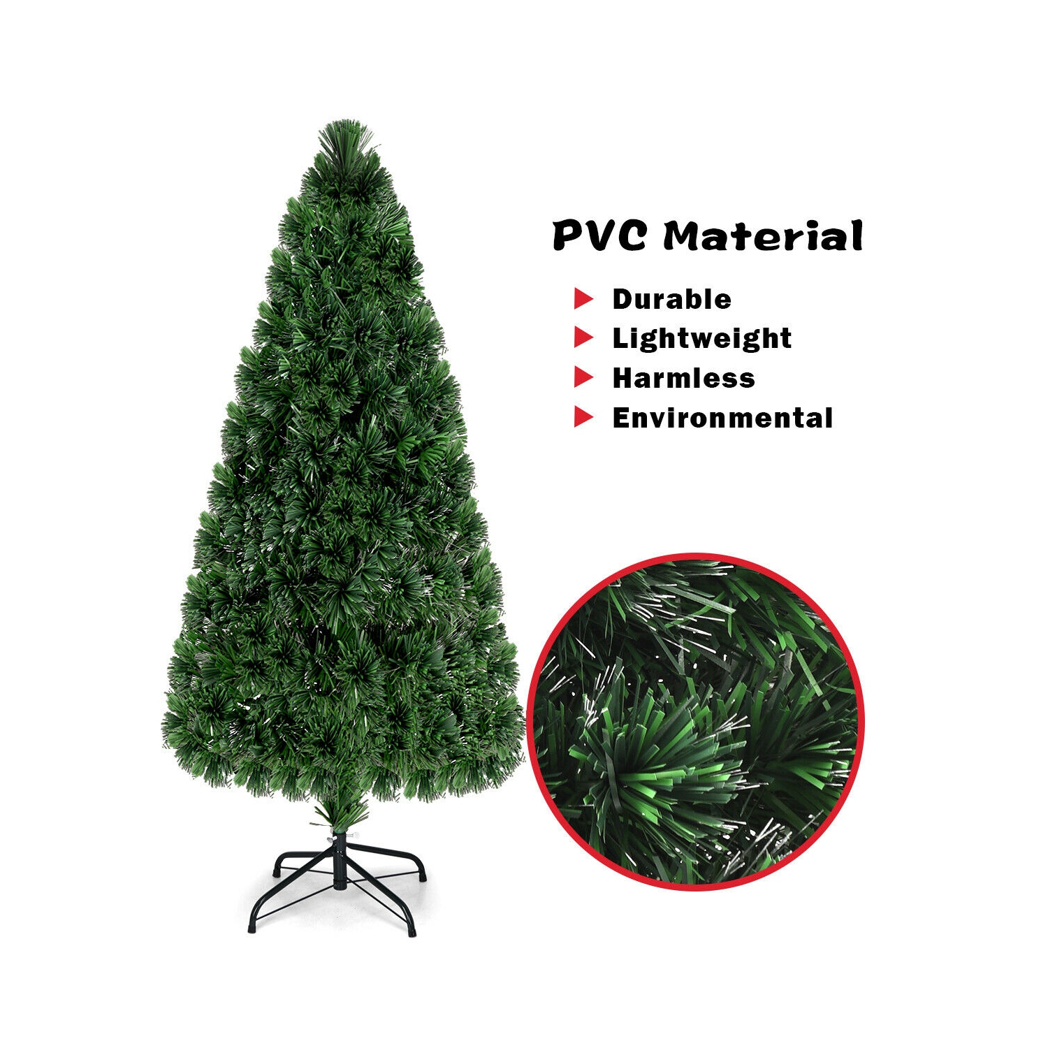 Costway 6Ft Pre-Lit Fiber Optic Artificial PVC Christmas Tree w/ Metal Stand