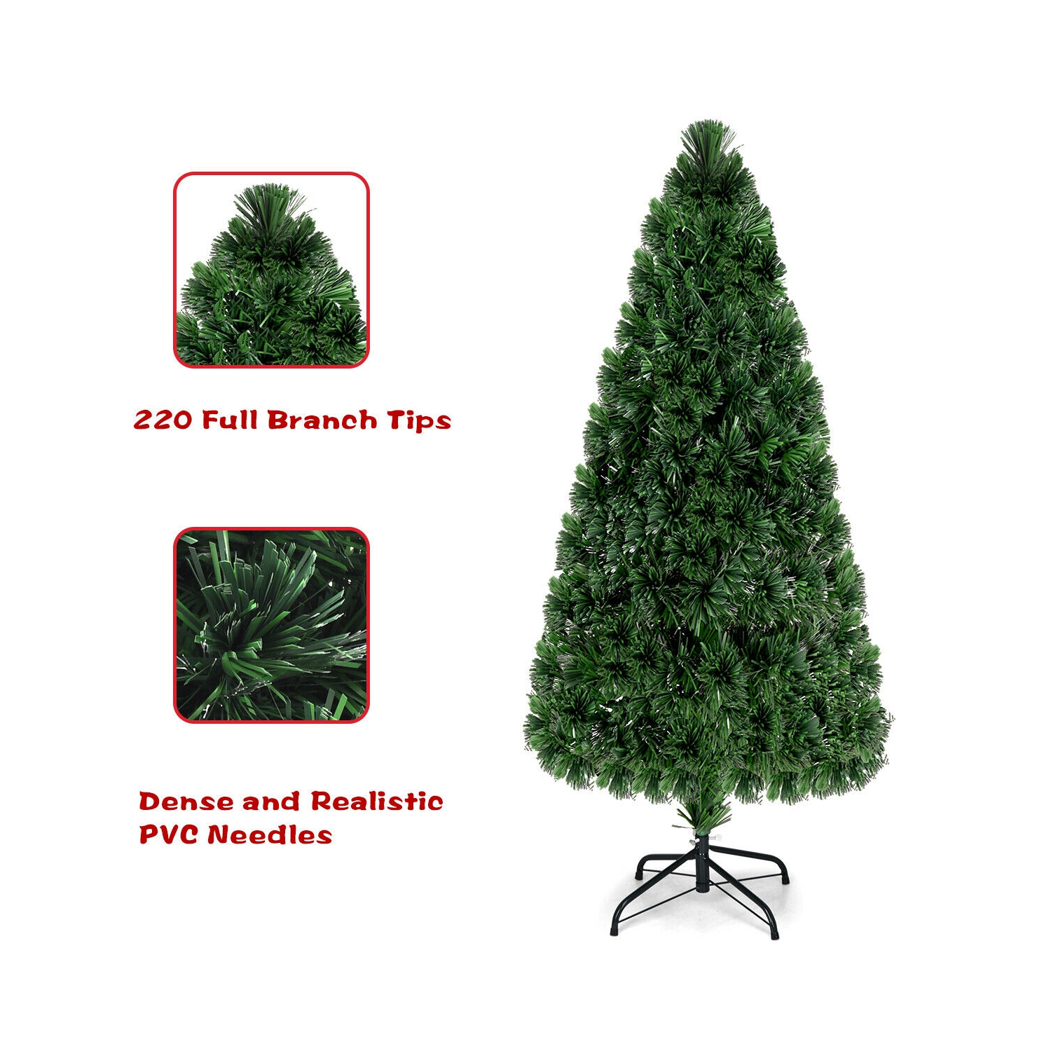 Costway 6Ft Pre-Lit Fiber Optic Artificial PVC Christmas Tree w/ Metal Stand