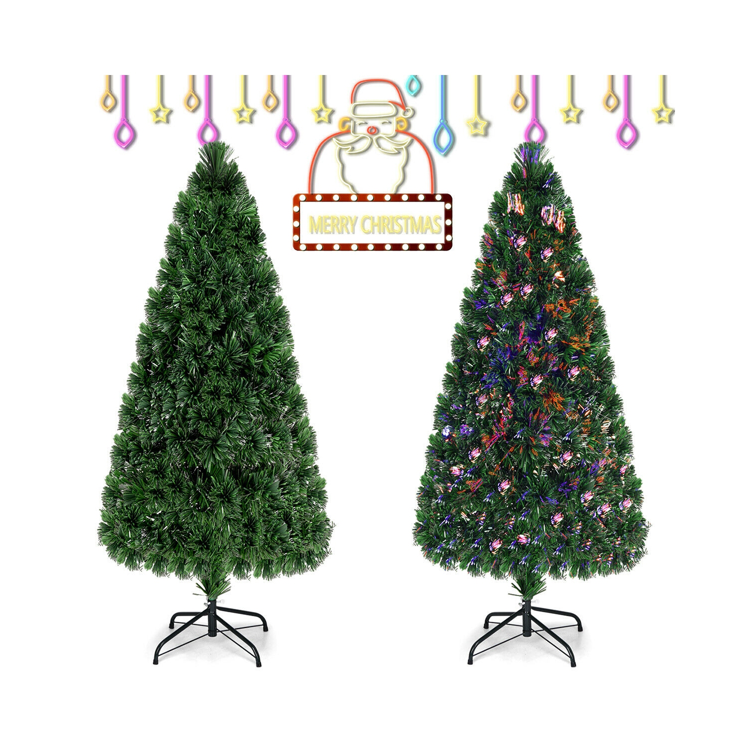 Costway 6Ft Pre-Lit Fiber Optic Artificial PVC Christmas Tree w/ Metal Stand
