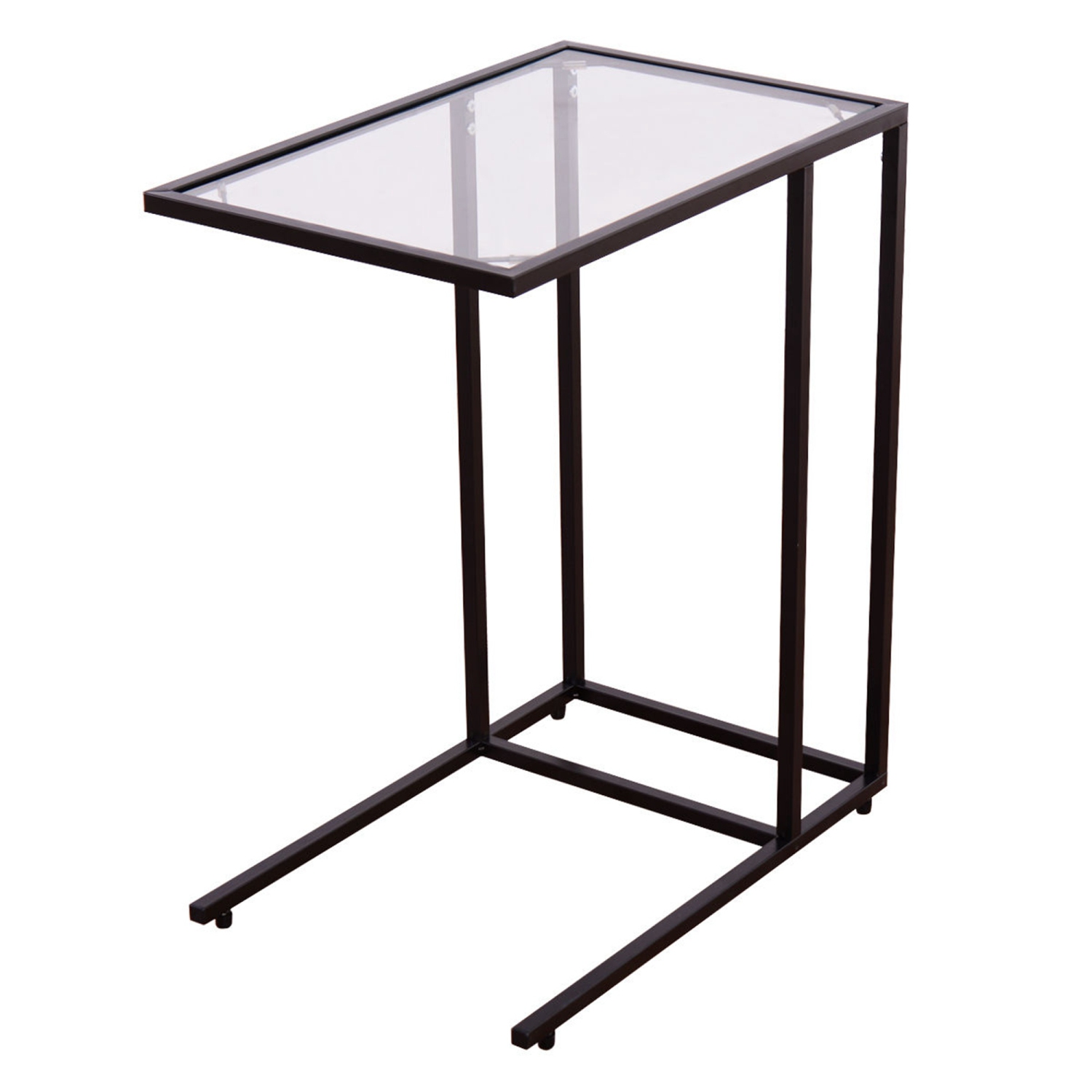 COSTWAY Table Basse Table d'Appoint Moderne Bout de Canapé à Café Noire 35 x 55,5 x 65 cm en Verre Trempé et Acier