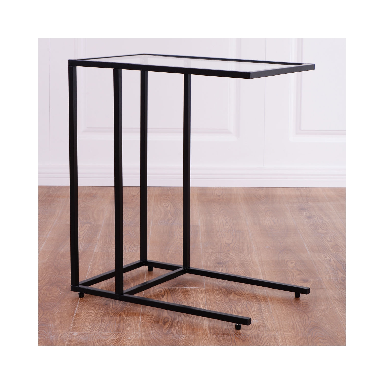 COSTWAY Table Basse Table d'Appoint Moderne Bout de Canapé à Café Noire 35 x 55,5 x 65 cm en Verre Trempé et Acier