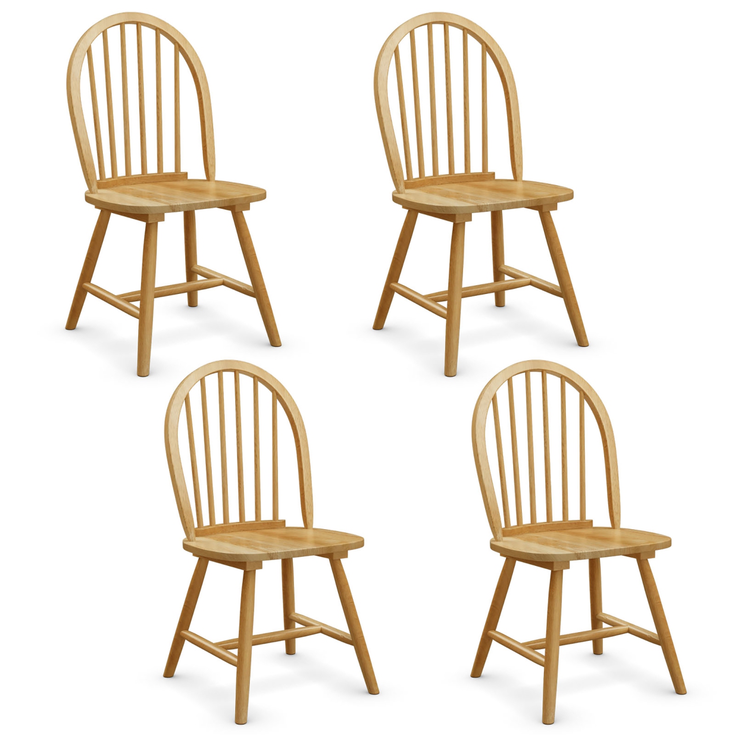 Set Of 4 Solid Wood Farmhouse Windsor Dining Chairs – Walnut Finish, Spindle Backrest