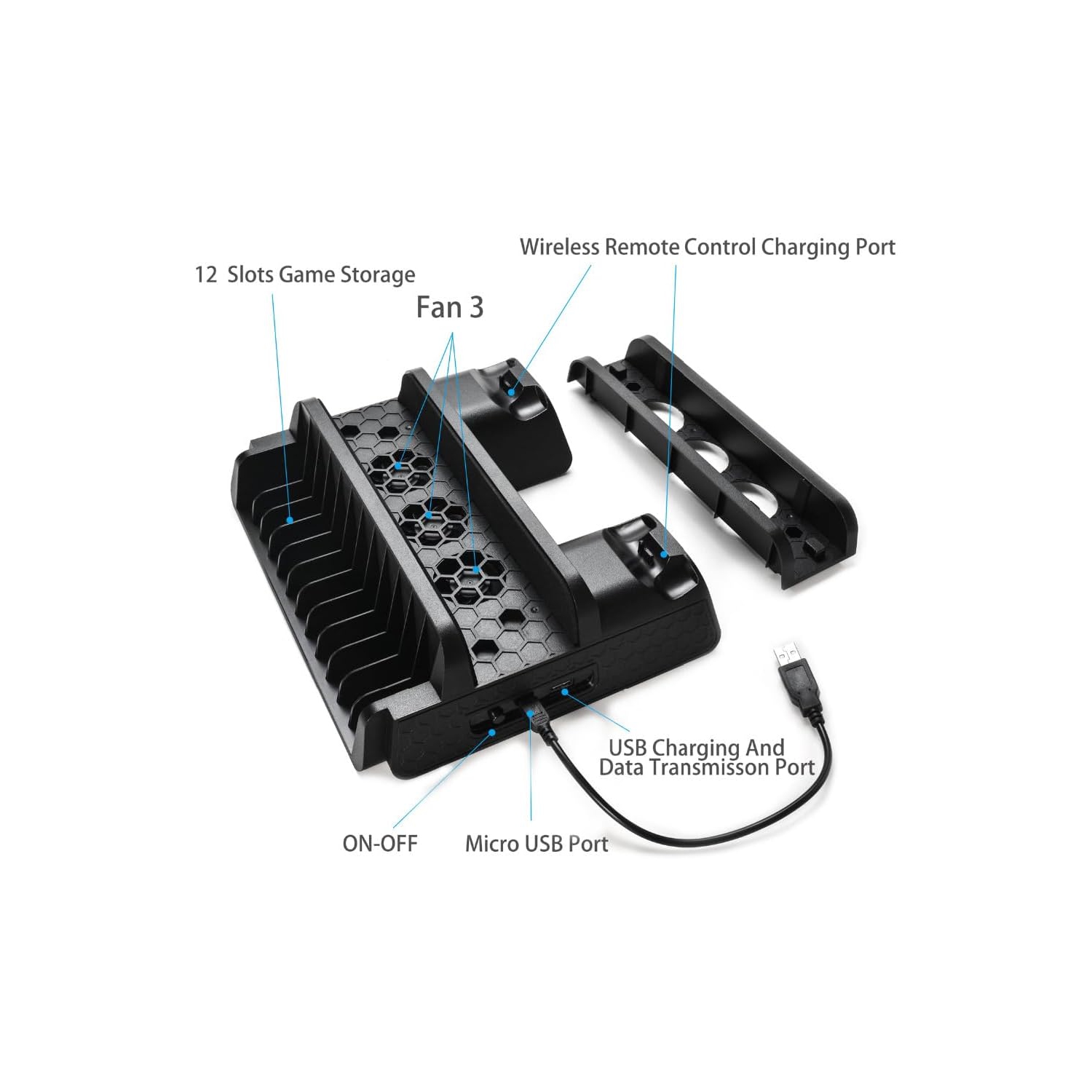 PS4 Slim Refroidisseur Ventilateur & 4-Port USB Hub Combo Kit