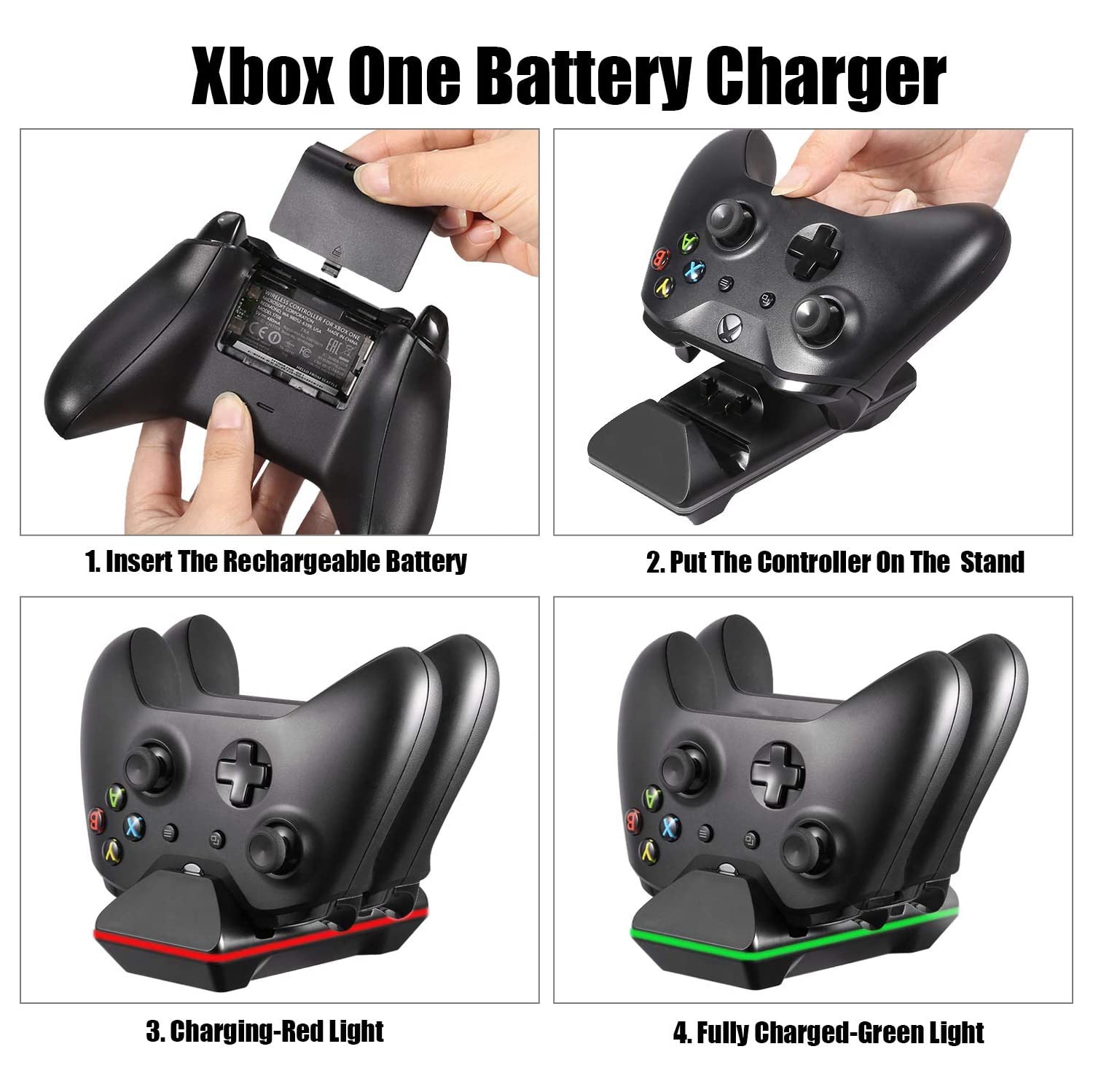Controller Charger for Xbox One, Dual Xbox One/One S/One Elite Charging Station with 2 Rechargeable Battery Packs for Two Wireless Controllers Charge