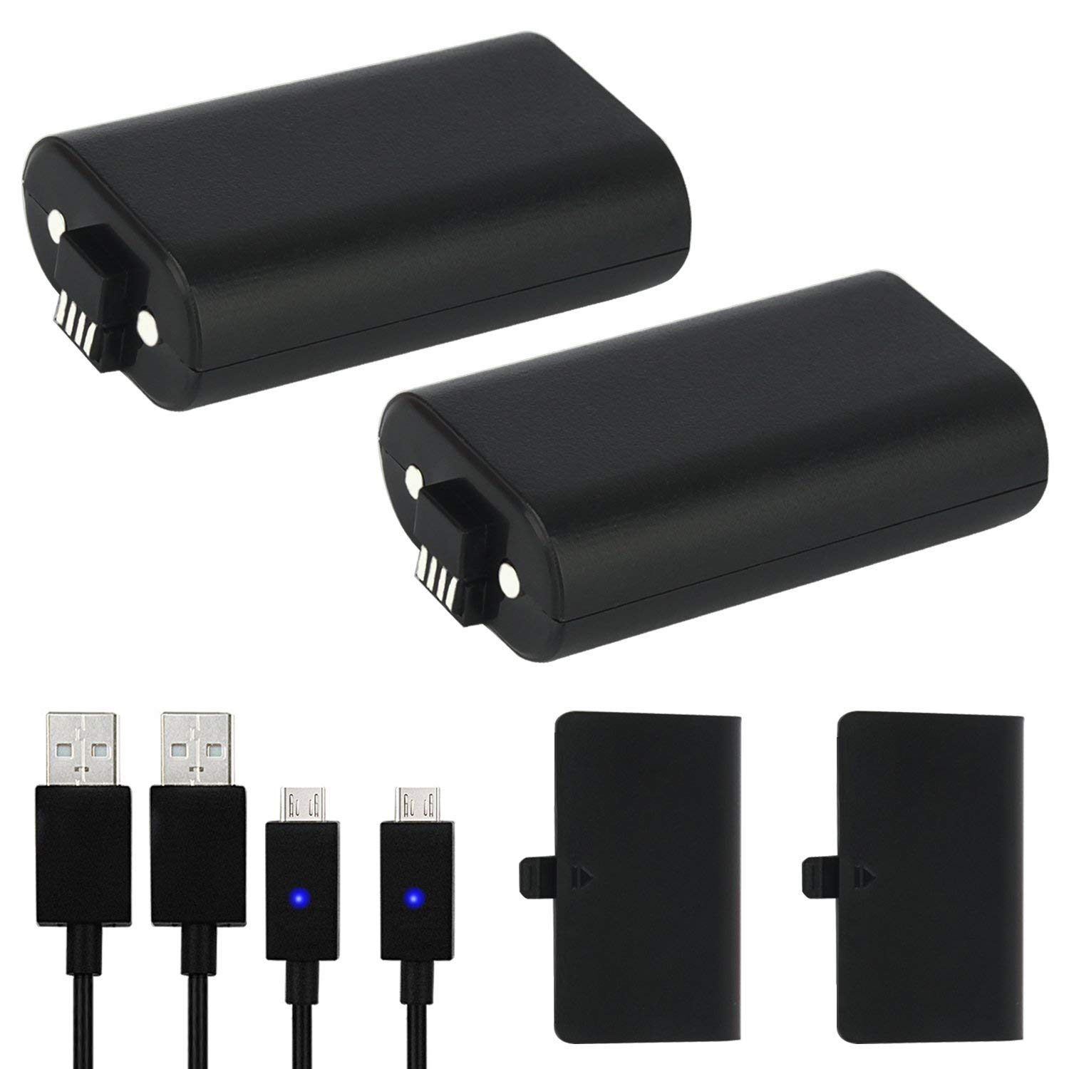 Xbox One Battery Pack, 2 1200 mAh Rechargeable Batteries and 5FT Micro USB Cable with LED for Xbox One/X/S/Elite