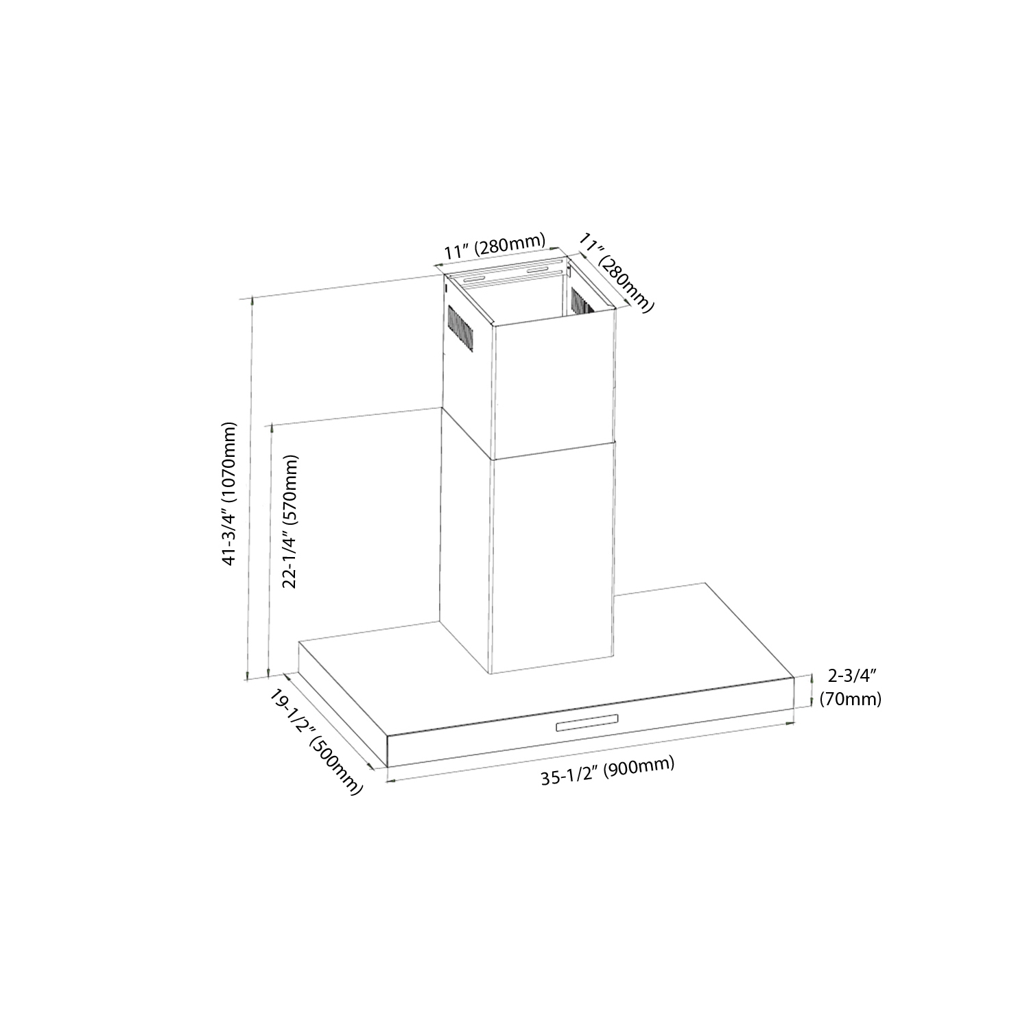 Blue Ocean 36" Stainless Steel Wall Mount Kitchen Range Hood