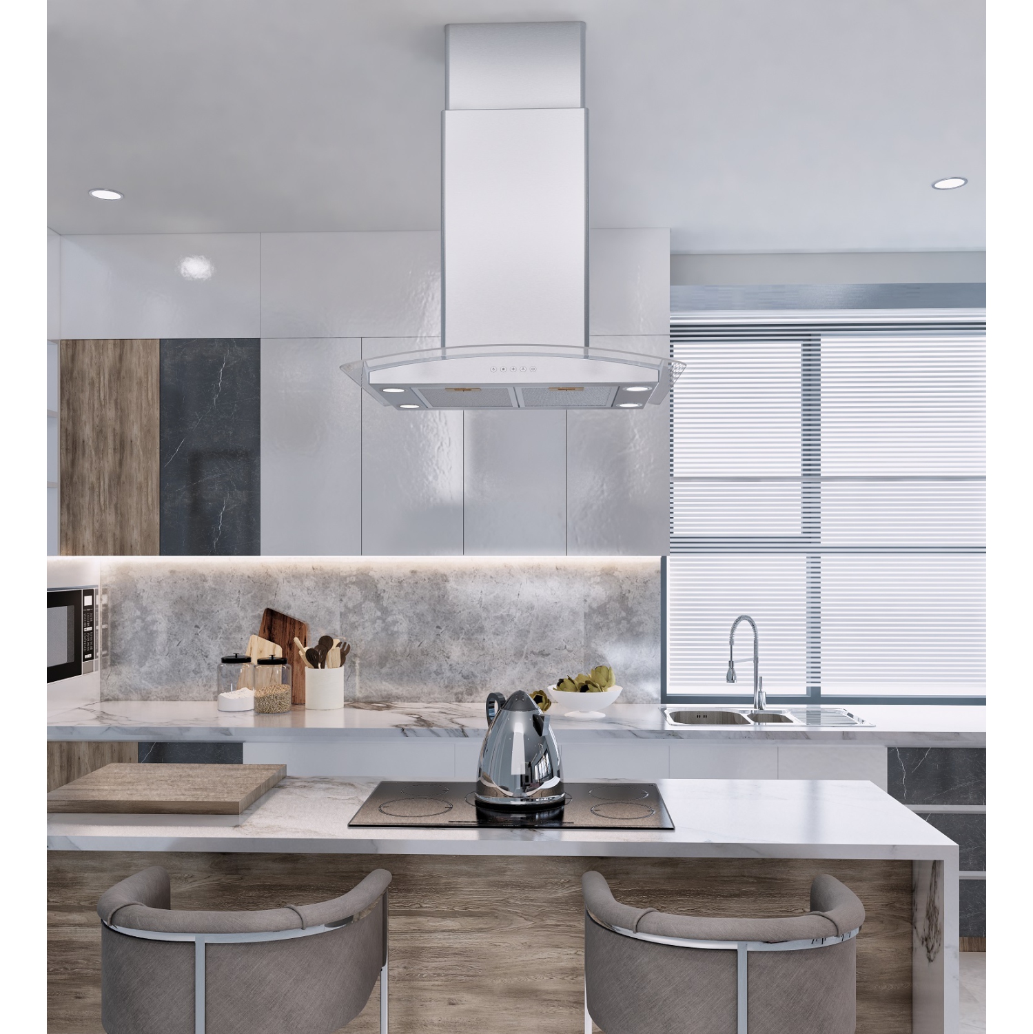 Blue Ocean 30" 900 CFM Stainless Steel Island Mount Kitchen Range Hood