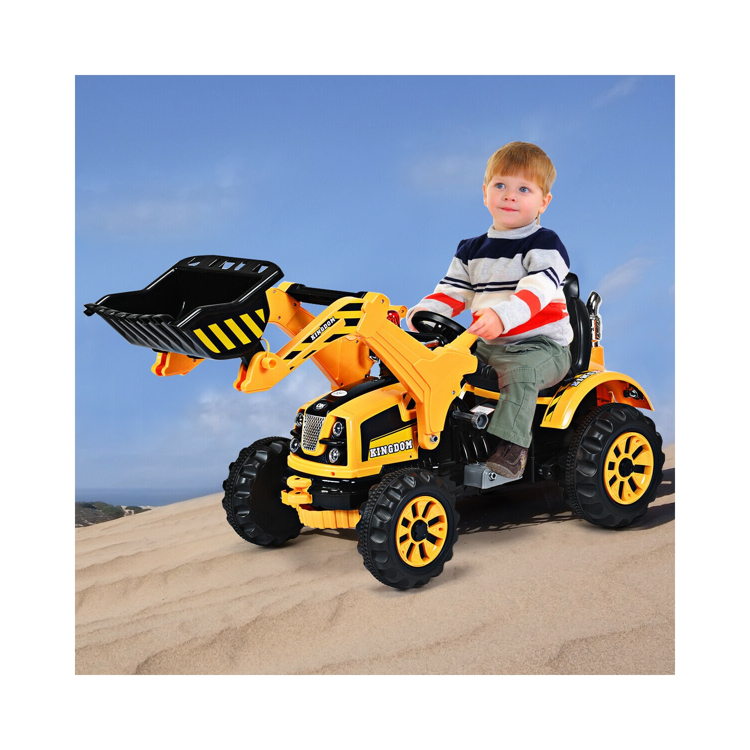 Costway 12V Battery Powered Kids Ride On Excavator Truck With Front Loader Digger Yellow