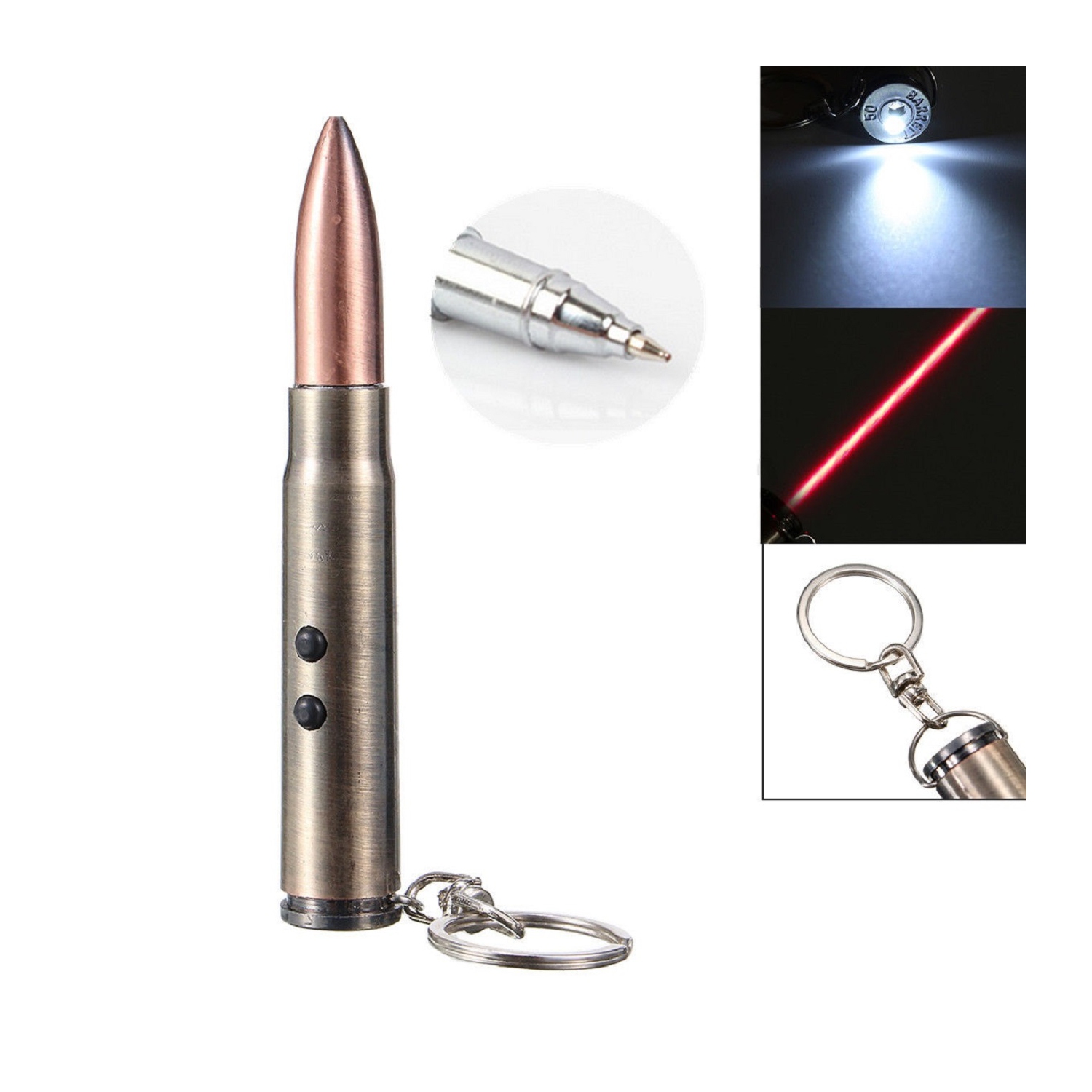 Realistic Bullet Ink Pen Laser Pointer LED Light Keychain Cat Toy Rifle Ammo New 