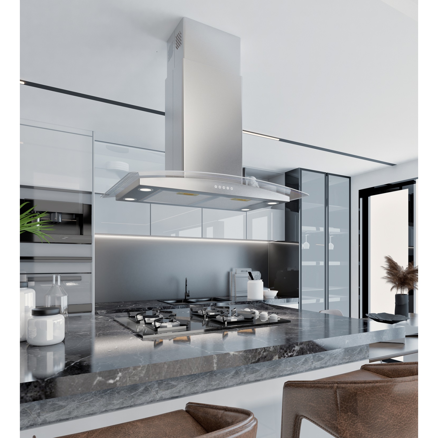 Blue Ocean 36" 900 CFM Stainless Steel Island Mount Kitchen Range Hood