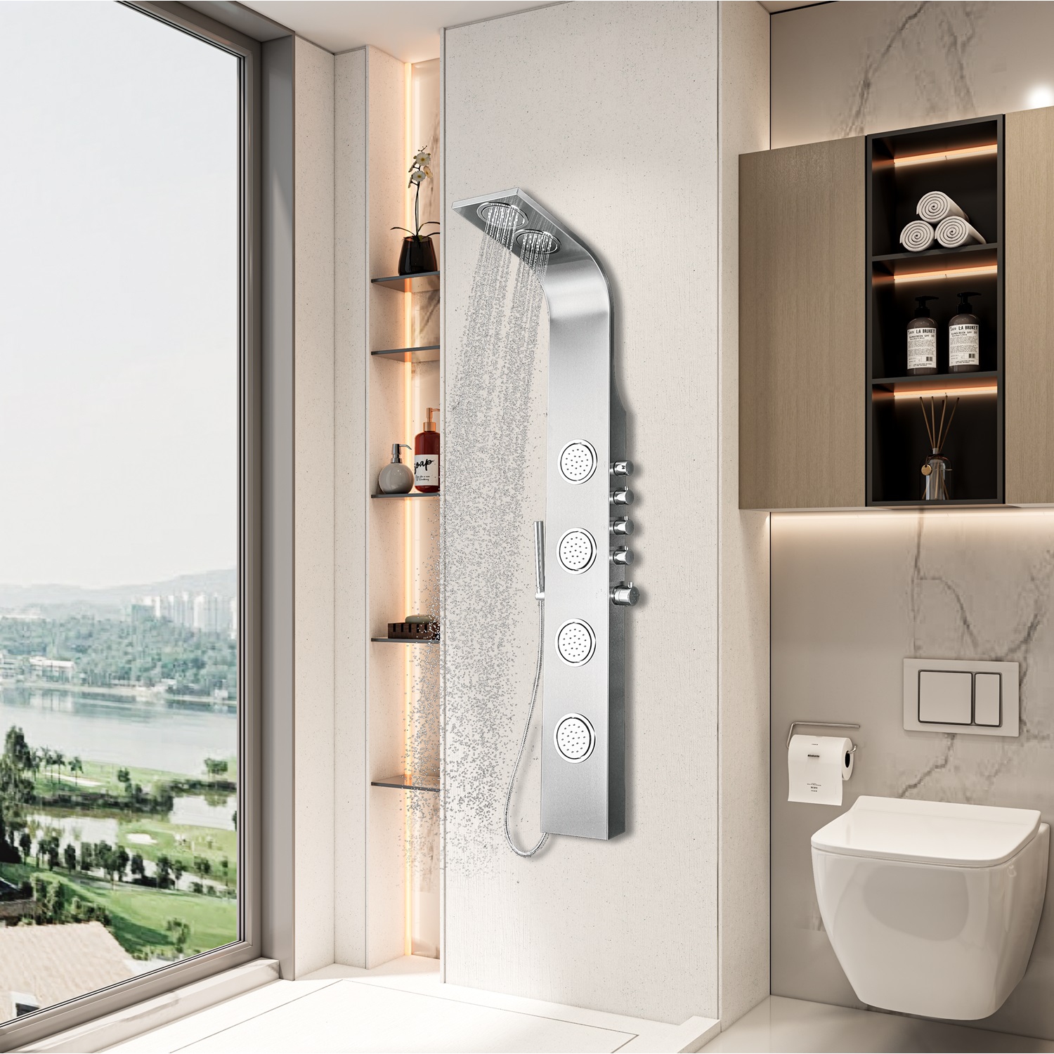 Blue Ocean 63” Stainless Steel Thermostatic Shower Panel with Shower Head