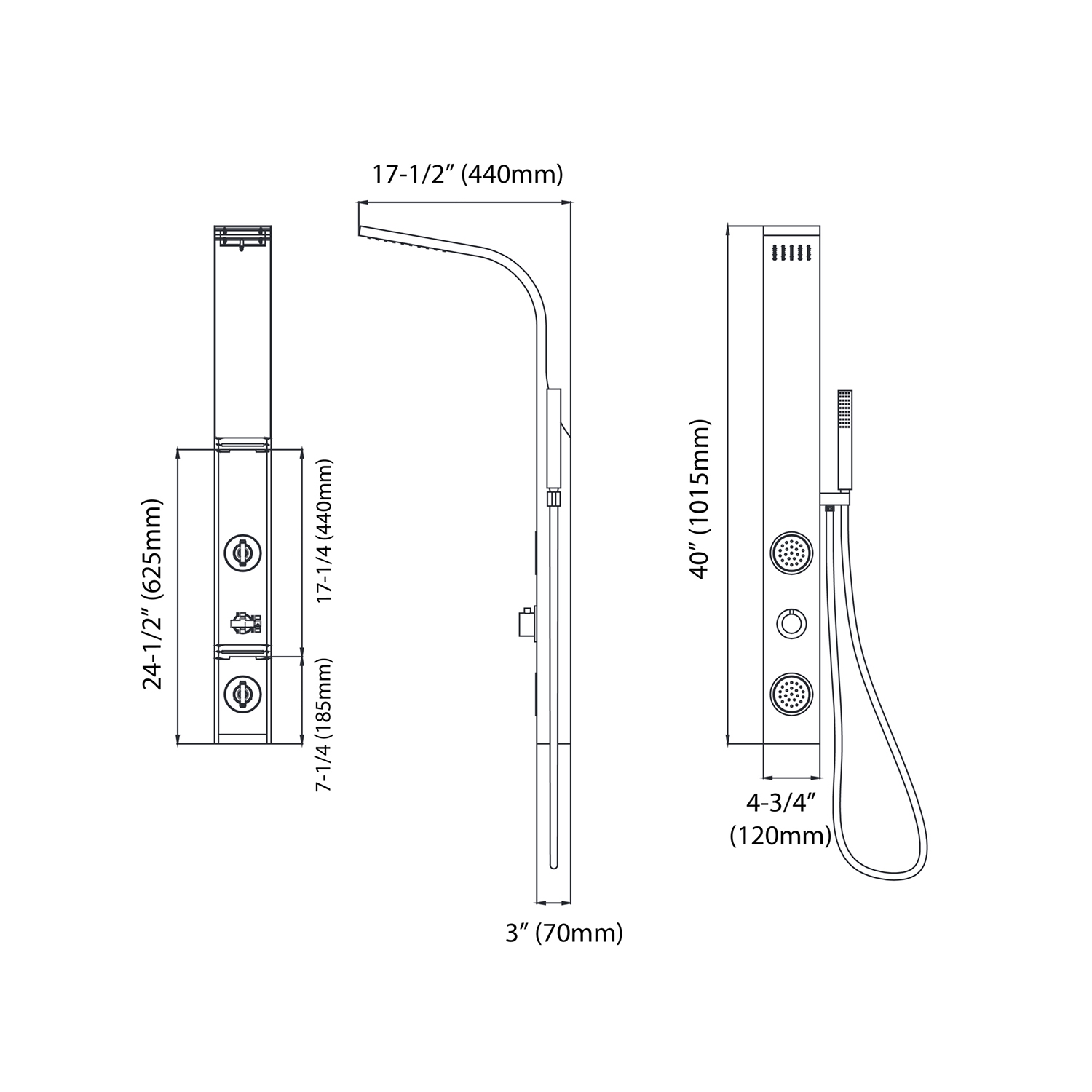 Blue Ocean 63” Stainless Steel Thermostatic Shower Panel with Shower Head