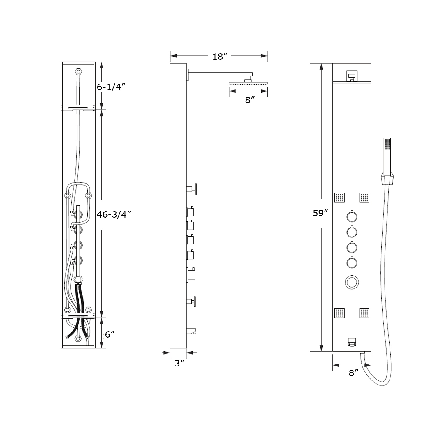 Blue Ocean 59” Stainless Steel Thermostatic Shower Panel