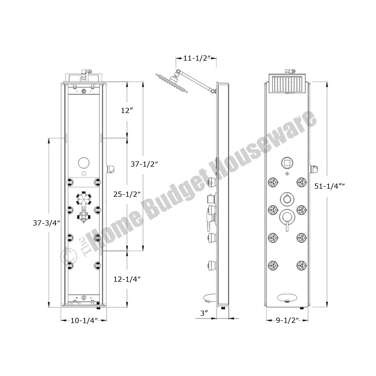 Blue Ocean 52” Aluminum SP787392B Shower Panel