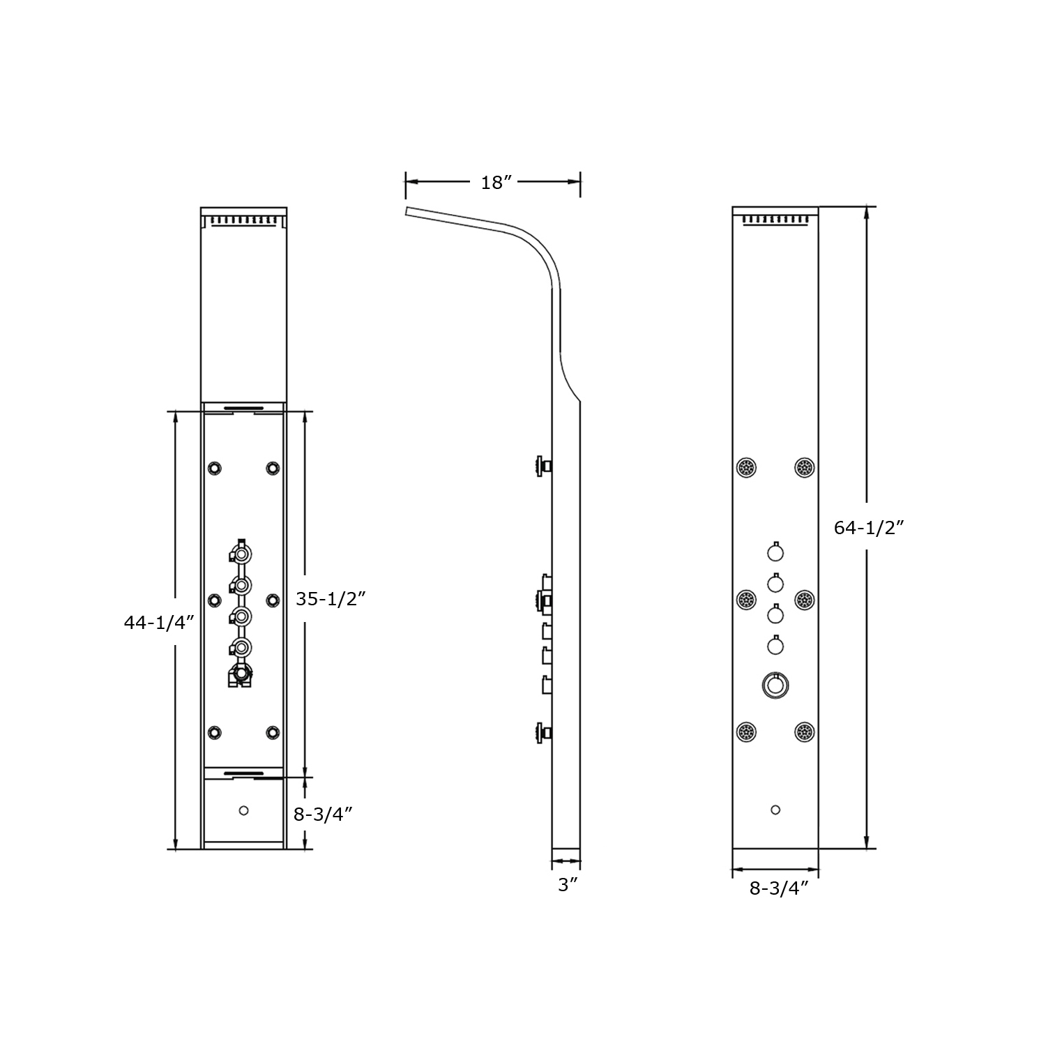 Blue Ocean 64.5” Stainless Steel Shower Panel
