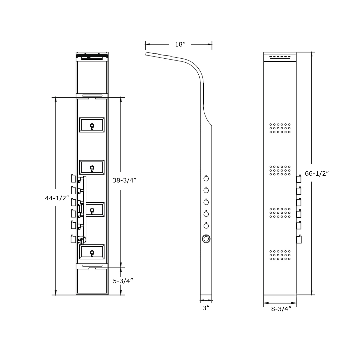Blue Ocean 64.5" Stainless Steel Thermostatic Shower Panel with Shower Head