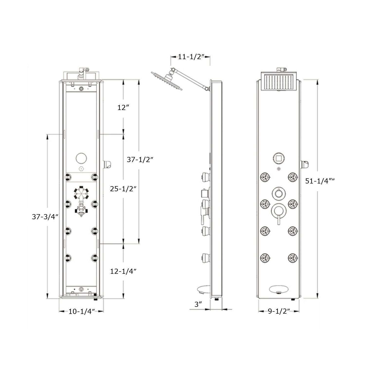 Blue Ocean 52"" Aluminum Shower Panel with Shower Head