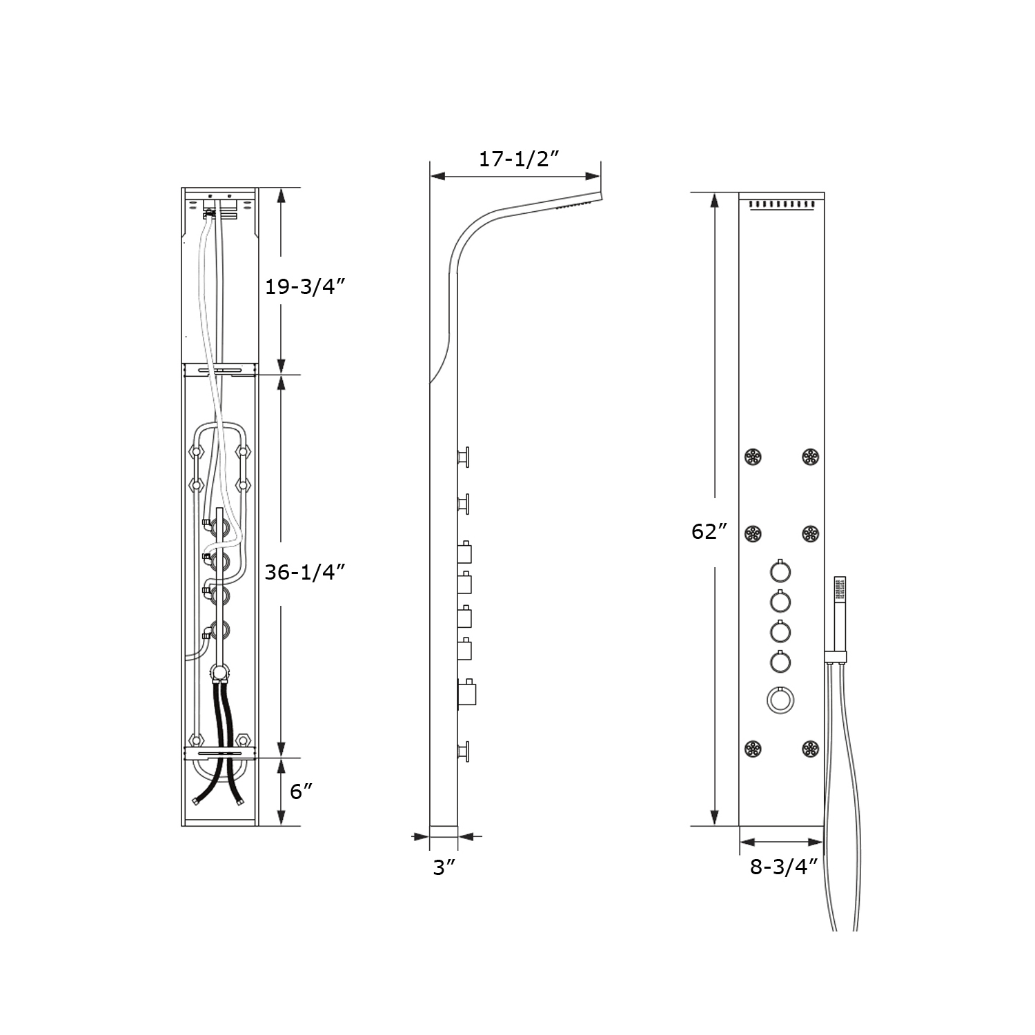Blue Ocean 62” Stainless Steel Thermostatic Shower Panel with Shower Head