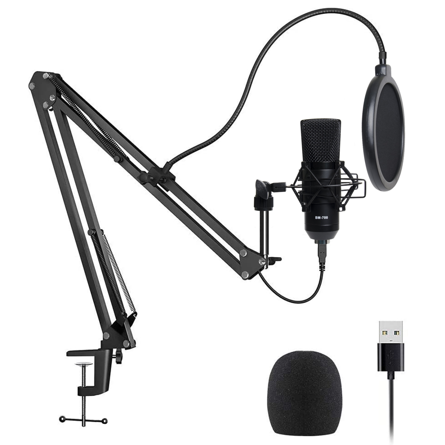Mic Bundle with Adjustment Arm Stand Low Noise Microphone with Mute key for YouTube Recording Streaming Professional USB Microphone Kit Podcast Condenser Mic for Mac/PC/Smartphone Gaming 