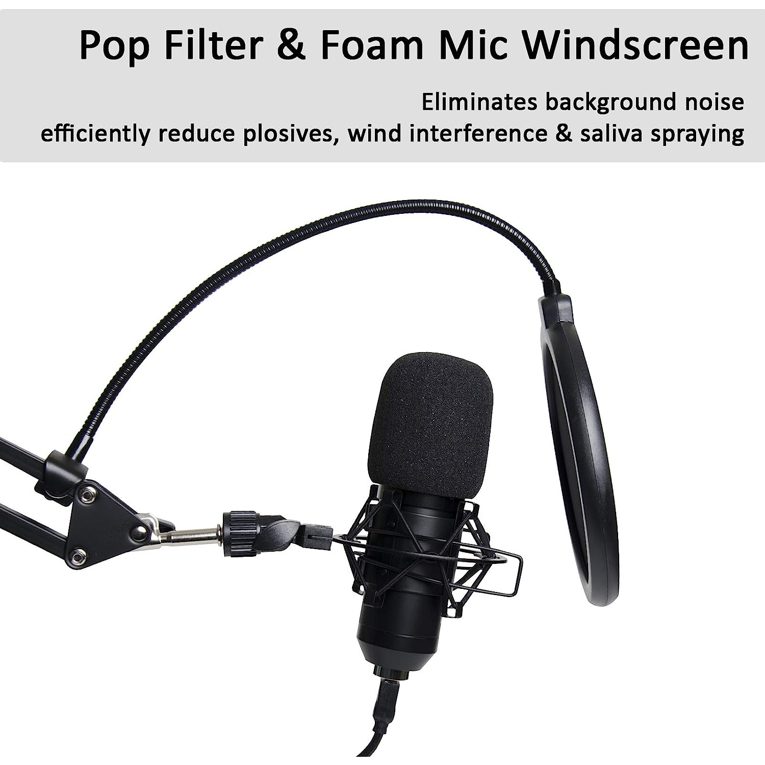 Microphone à condensateur et micro professionnel cardioïde avec bras ciseaux à suspension de micro ajustable, support amortisseur et filtre