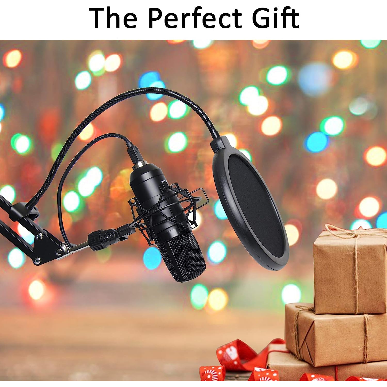 Microphone à condensateur et micro professionnel cardioïde avec bras ciseaux à suspension de micro ajustable, support amortisseur et filtre