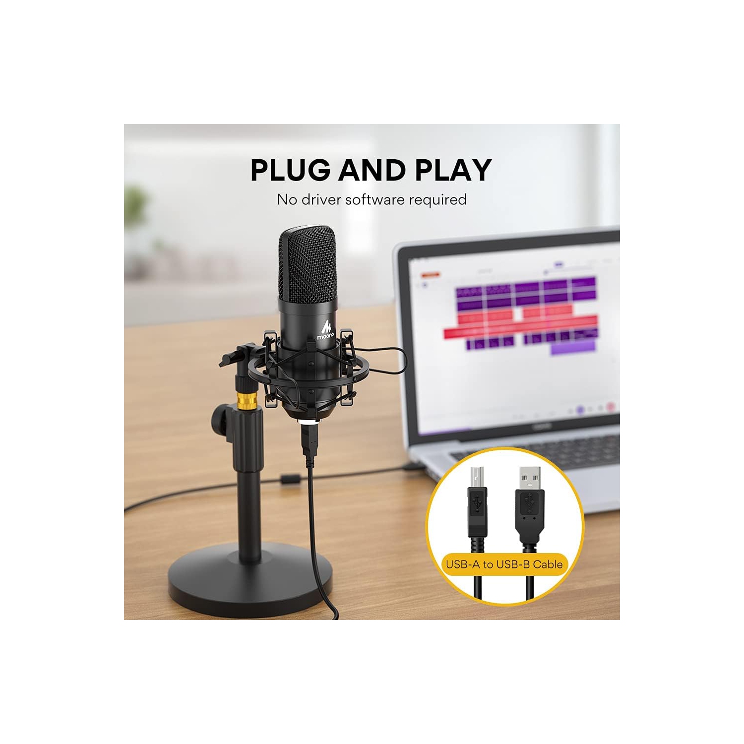 Ensemble microphone USB 192kHz/24bit au-A04T PC condensateur Podcast Streaming microphone professionnel cardioïde Plug & Play pour ordinateur,