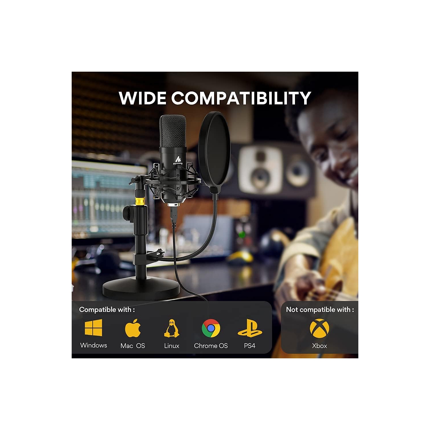 Ensemble microphone USB 192kHz/24bit au-A04T PC condensateur Podcast Streaming microphone professionnel cardioïde Plug & Play pour ordinateur,