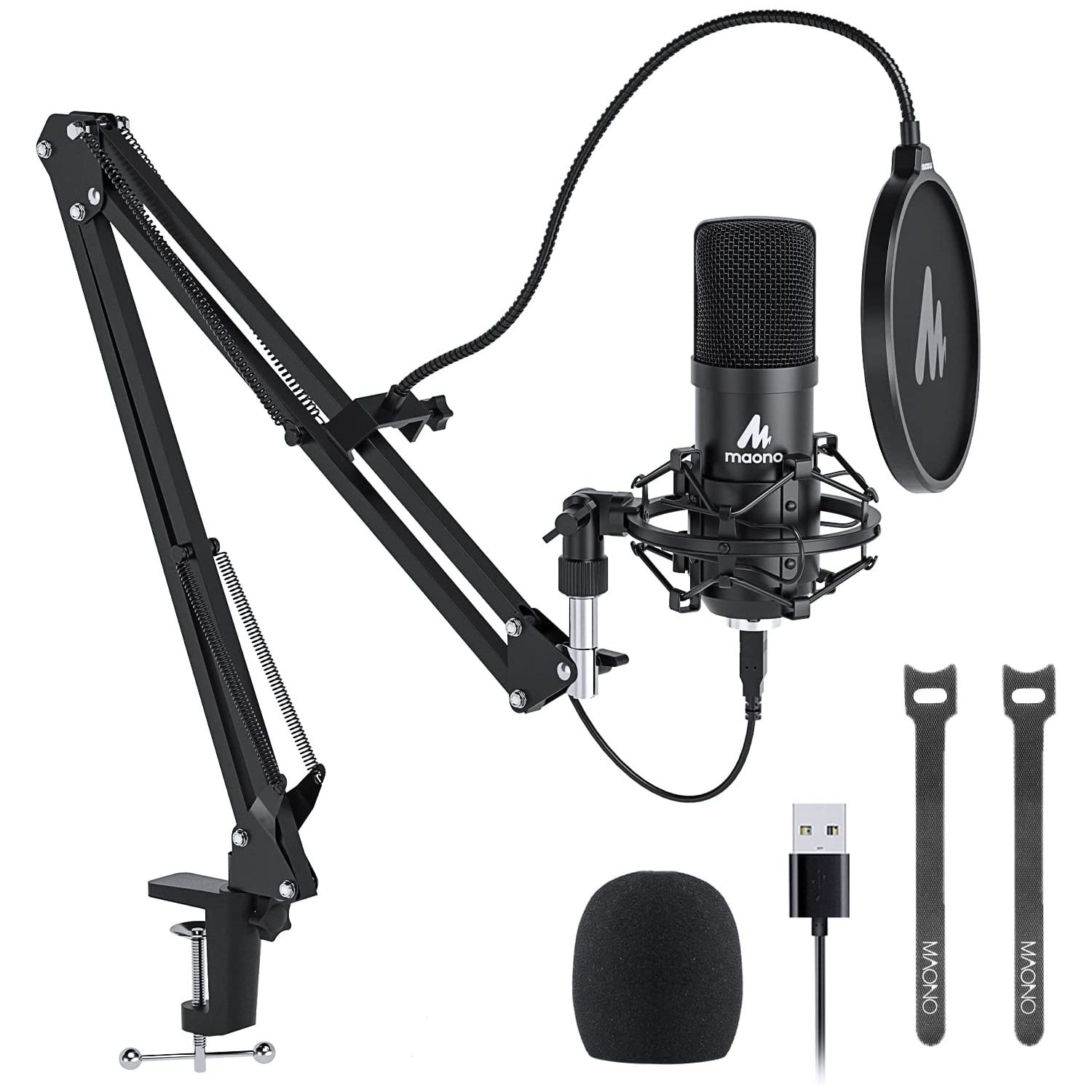 USB Microphone, MAONO 192kHz/24Bit Plug & Play PC Computer Podcast Condenser Cardioid Metal Mic Kit with Professional Sound Chipset for Recording,