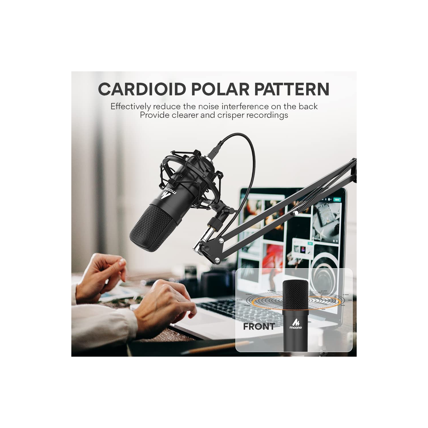 USB Microphone, MAONO 192kHz/24Bit Plug & Play PC Computer Podcast Condenser Cardioid Metal Mic Kit with Professional Sound Chipset for Recording,