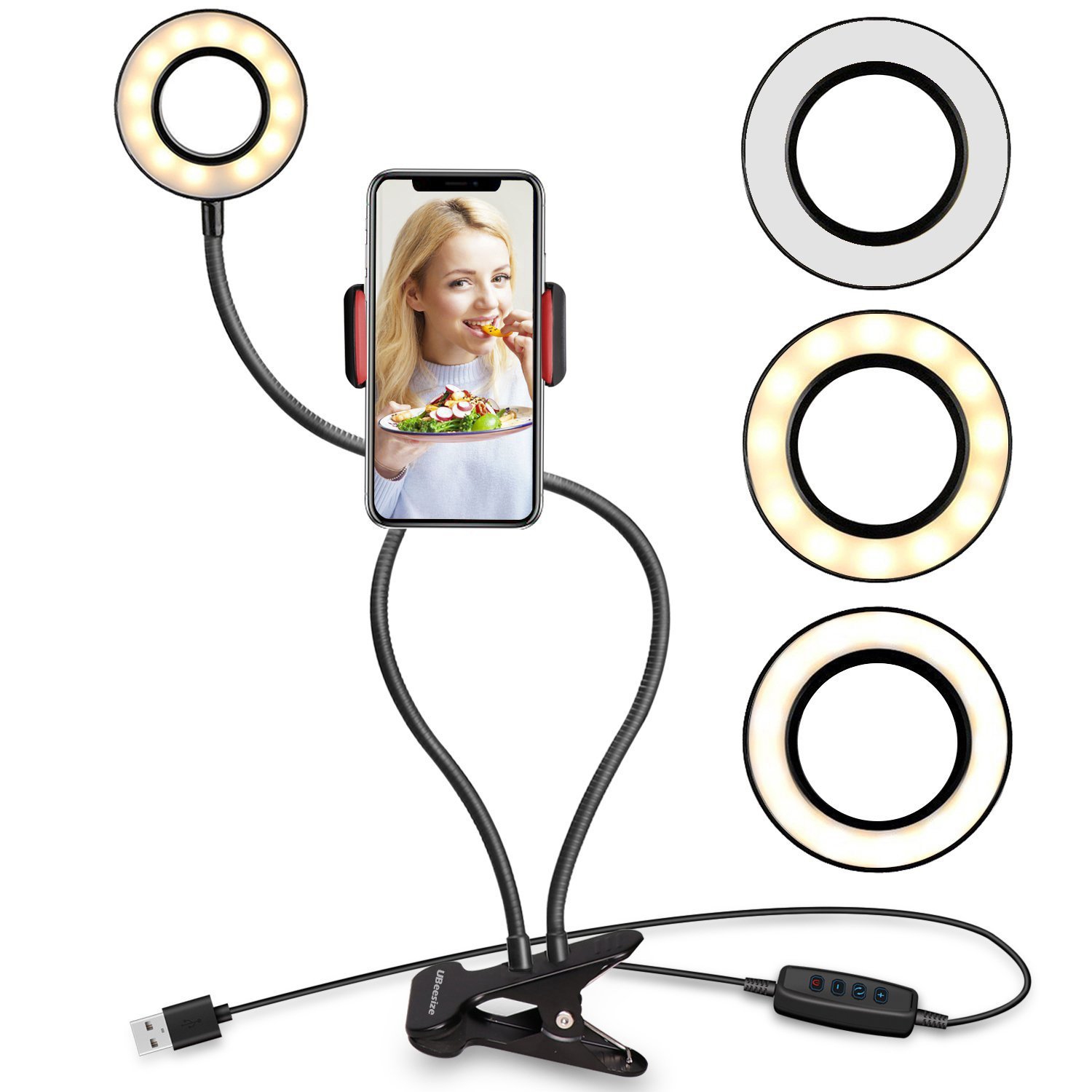 UBeesize Selfie Ring Light with Cell Phone Holder Stand for Live Stream/Makeup, LED Camera Lighting [3-Light Mode] [10-Leve...