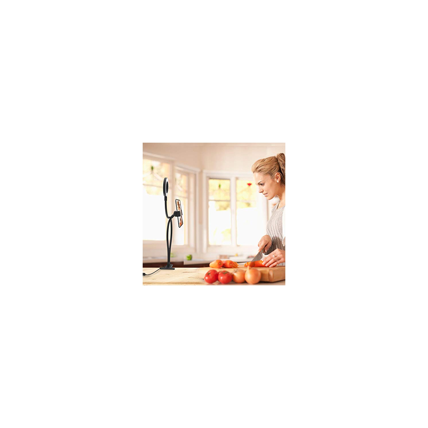 MoKo Selfie Ring Light with Cell Phone Holder Stand for Live Stream/Video/Makeup, 3-Light Mode 10-Level Brightness LED