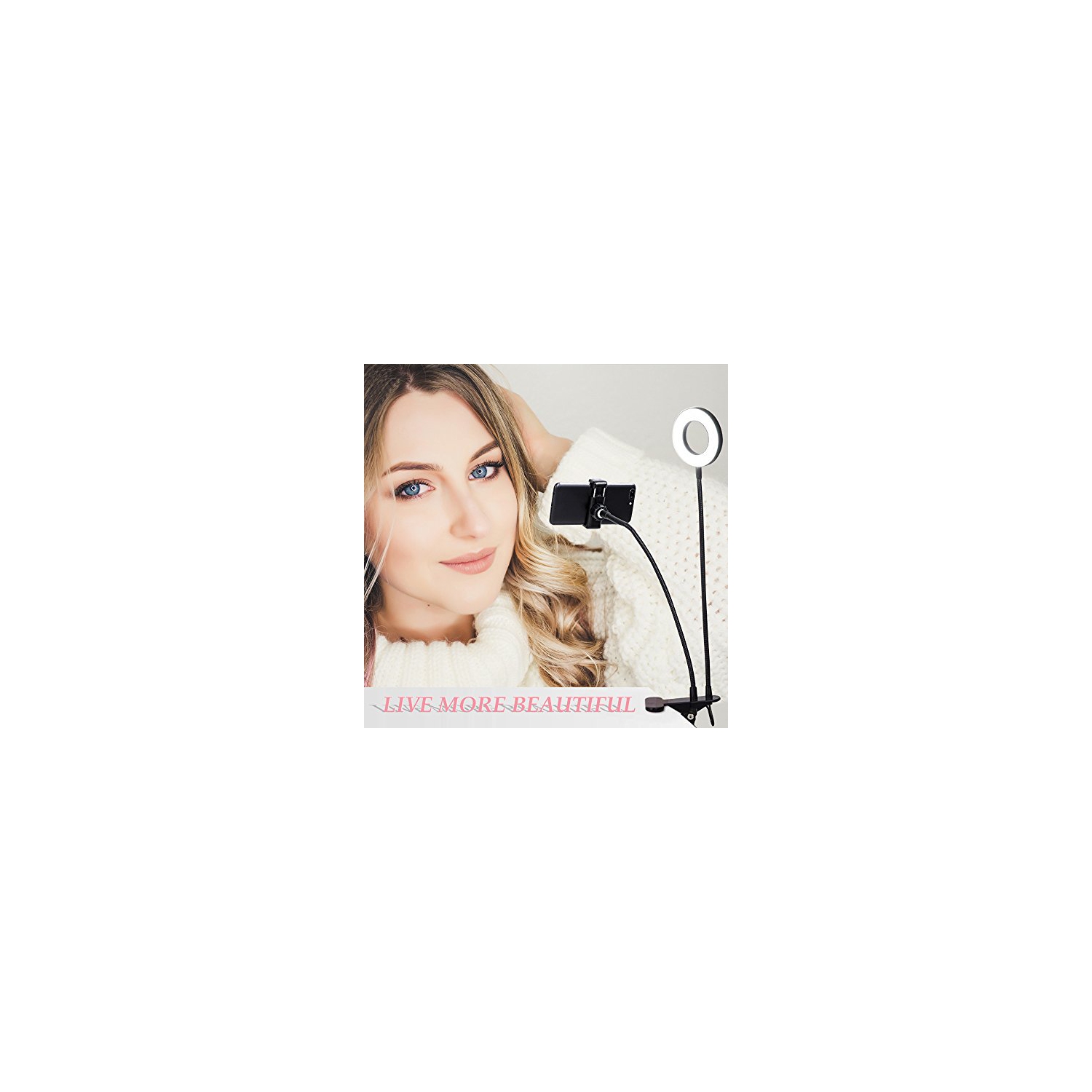 Anneau lumineux multifonction avec support pour téléphone cellulaire de K&F conçu pour la diffusion en direct et le maquillage, éclairage DEL